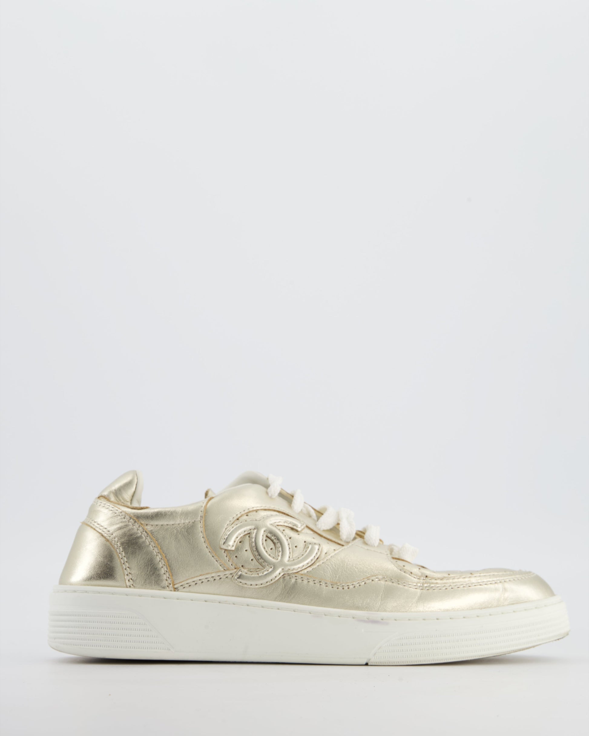 Chanel Gold Metallic CC Logo Trainers Size Eu 38 Women Shoes