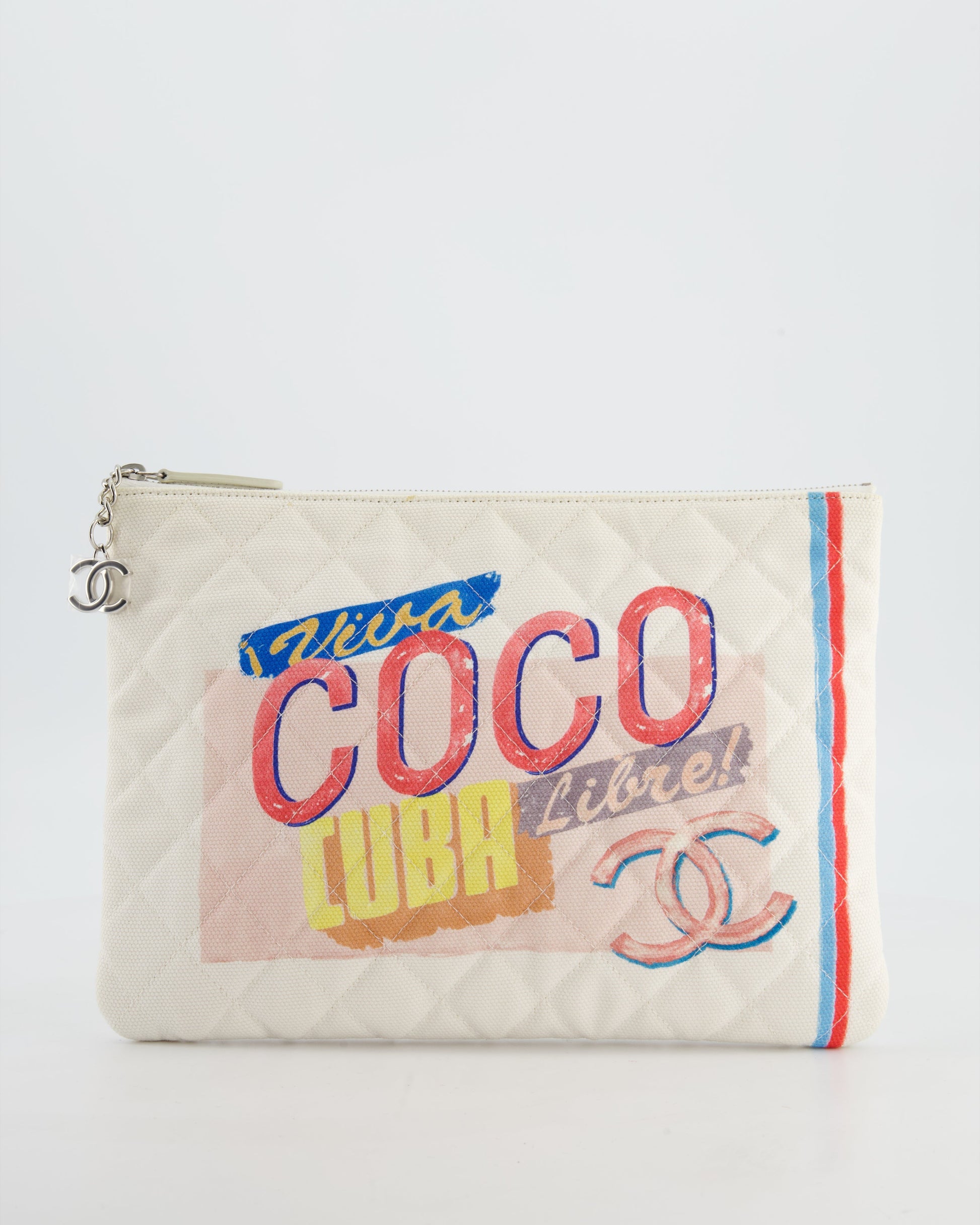 Chanel SS17 Coco Cuba White Pouch in Canvas with CC Logo Handbag
