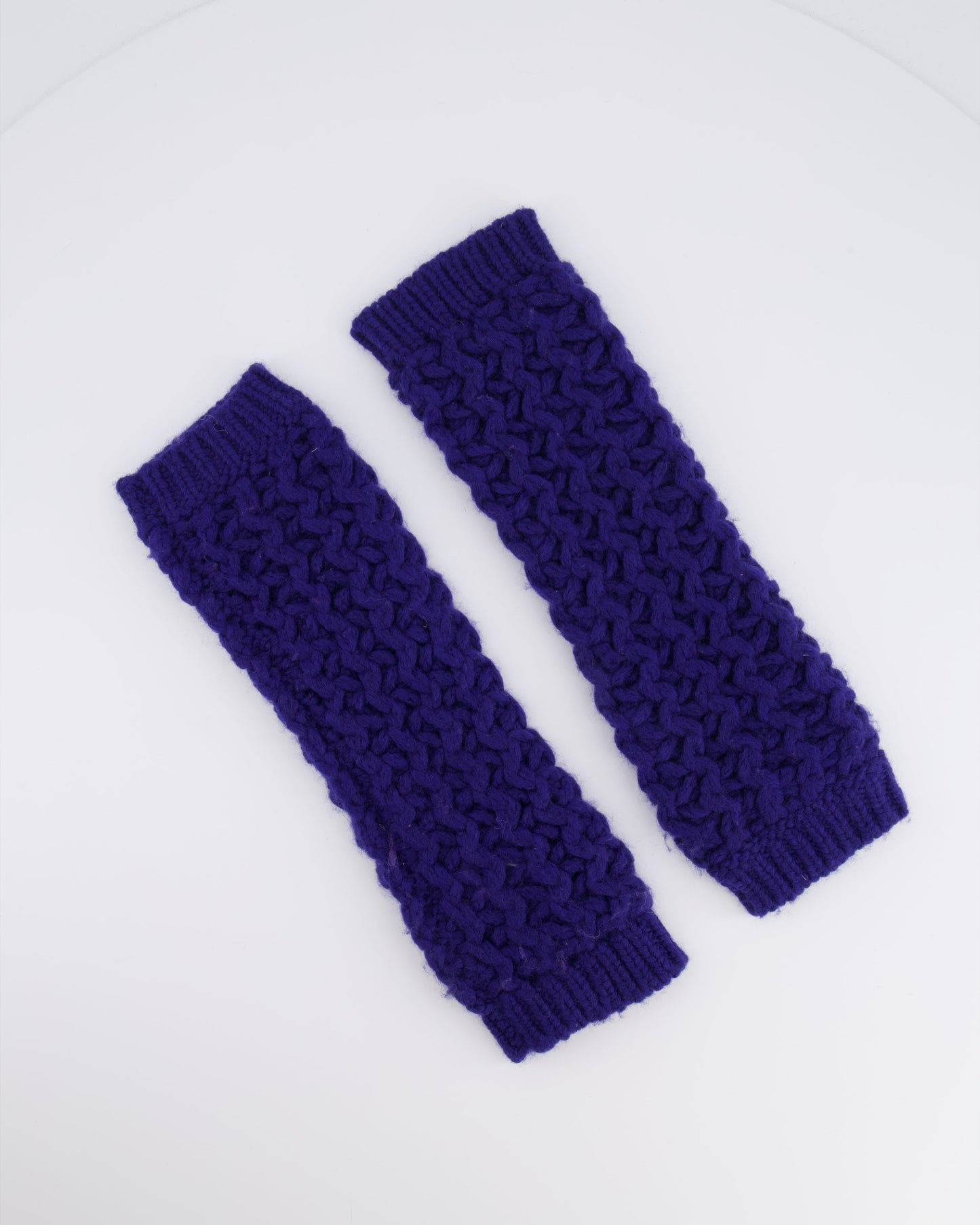 Chanel Resort 2023 Blue Knitted Wool Handwarmers with Multi Colour Crystal Embellished CC Logo Detail Size S Handbag