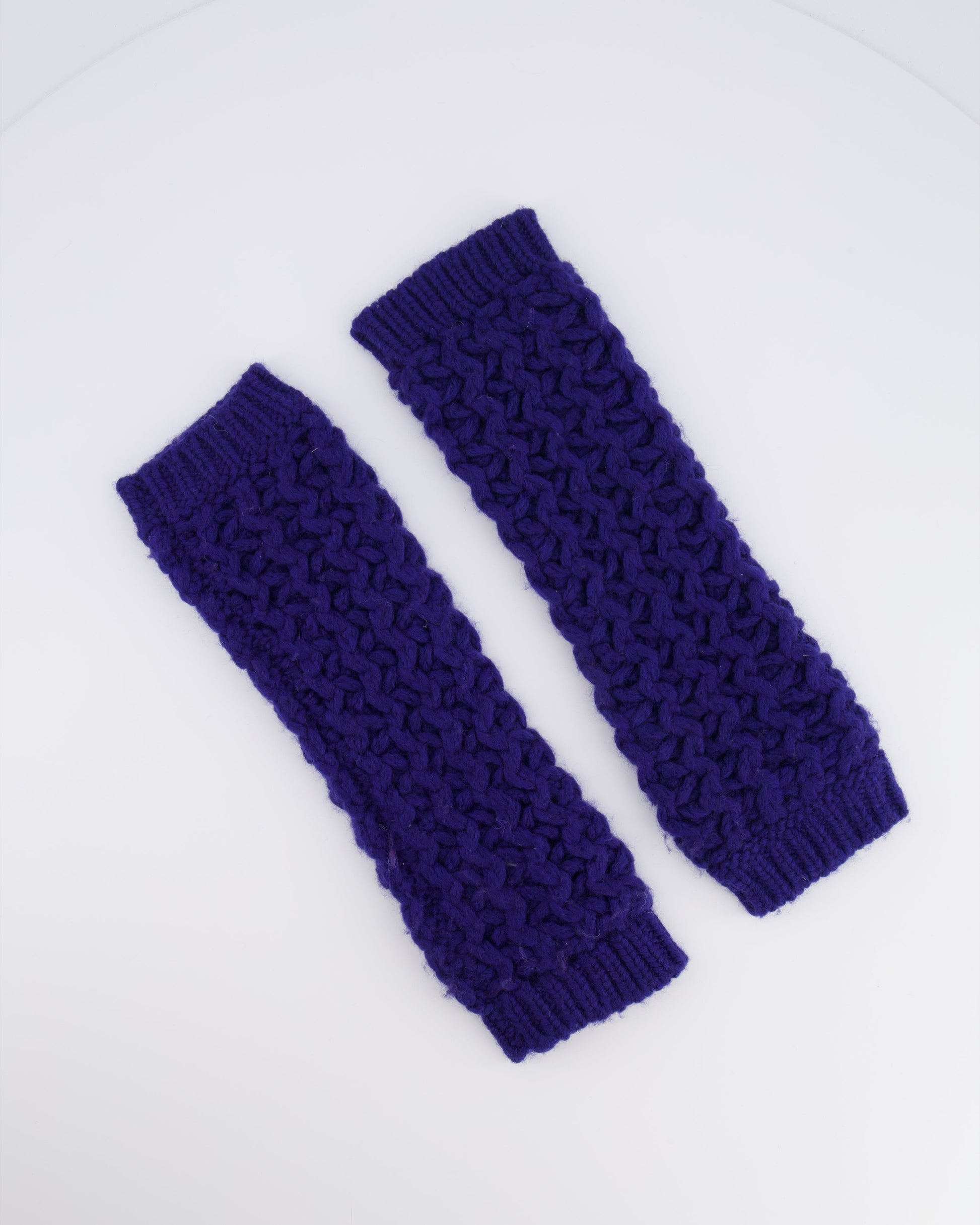 Chanel Resort 2023 Blue Knitted Wool Handwarmers with Multi-Colour Crystal Embellished CC Logo Detail Size S