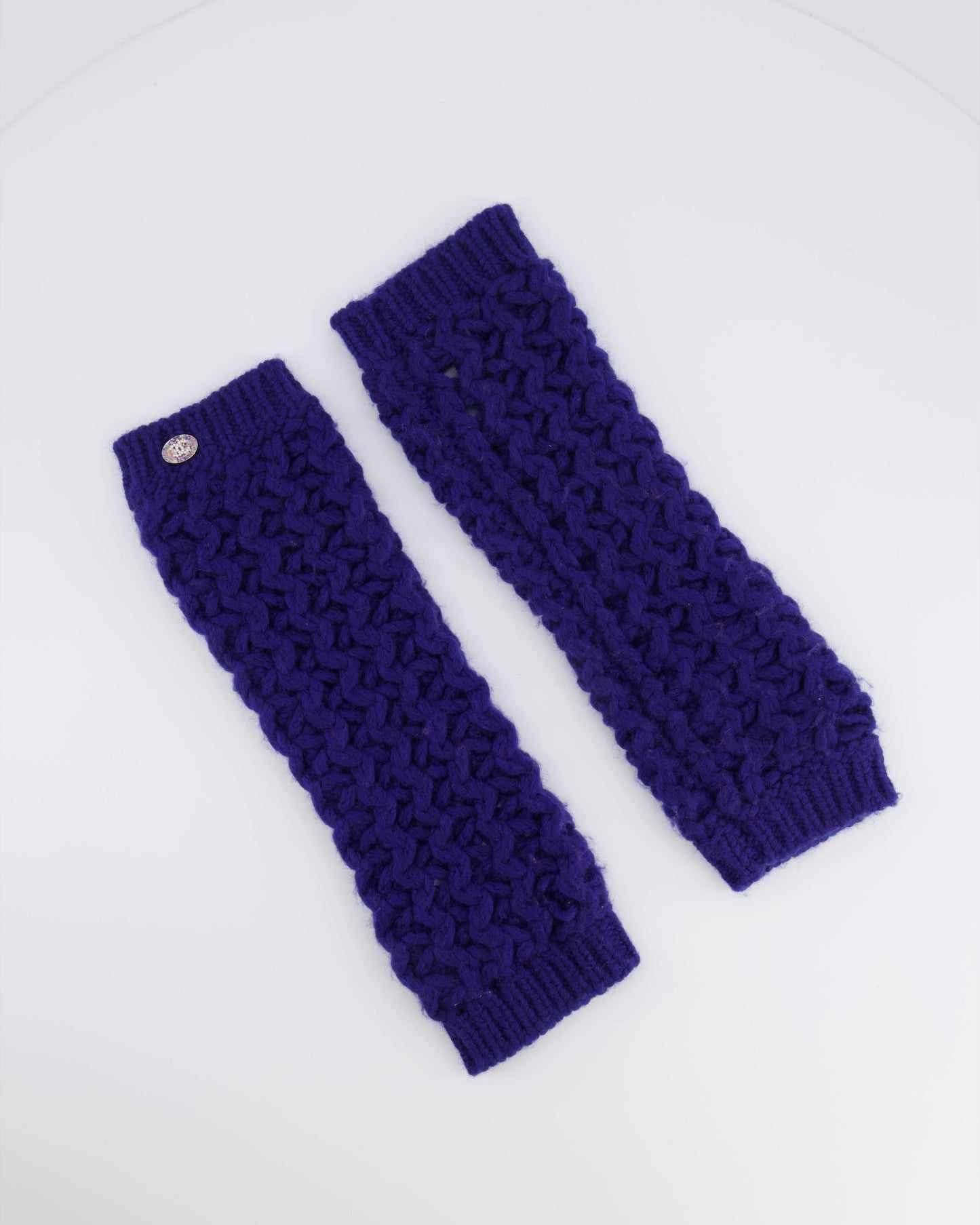 Chanel Resort 2023 Blue Knitted Wool Handwarmers with Multi Colour Crystal Embellished CC Logo Detail Size S Handbag