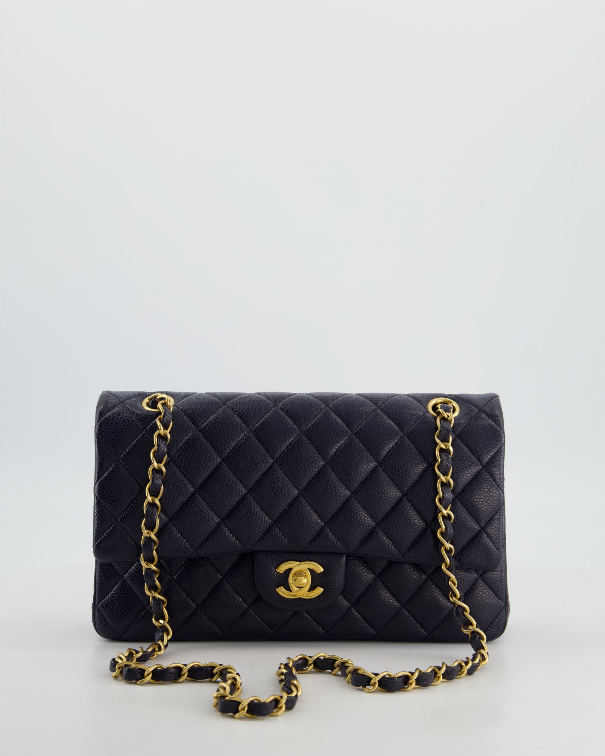 Chanel Medium Navy Classic Double Flap Bag in Lambskin Leather with Gold Hardware