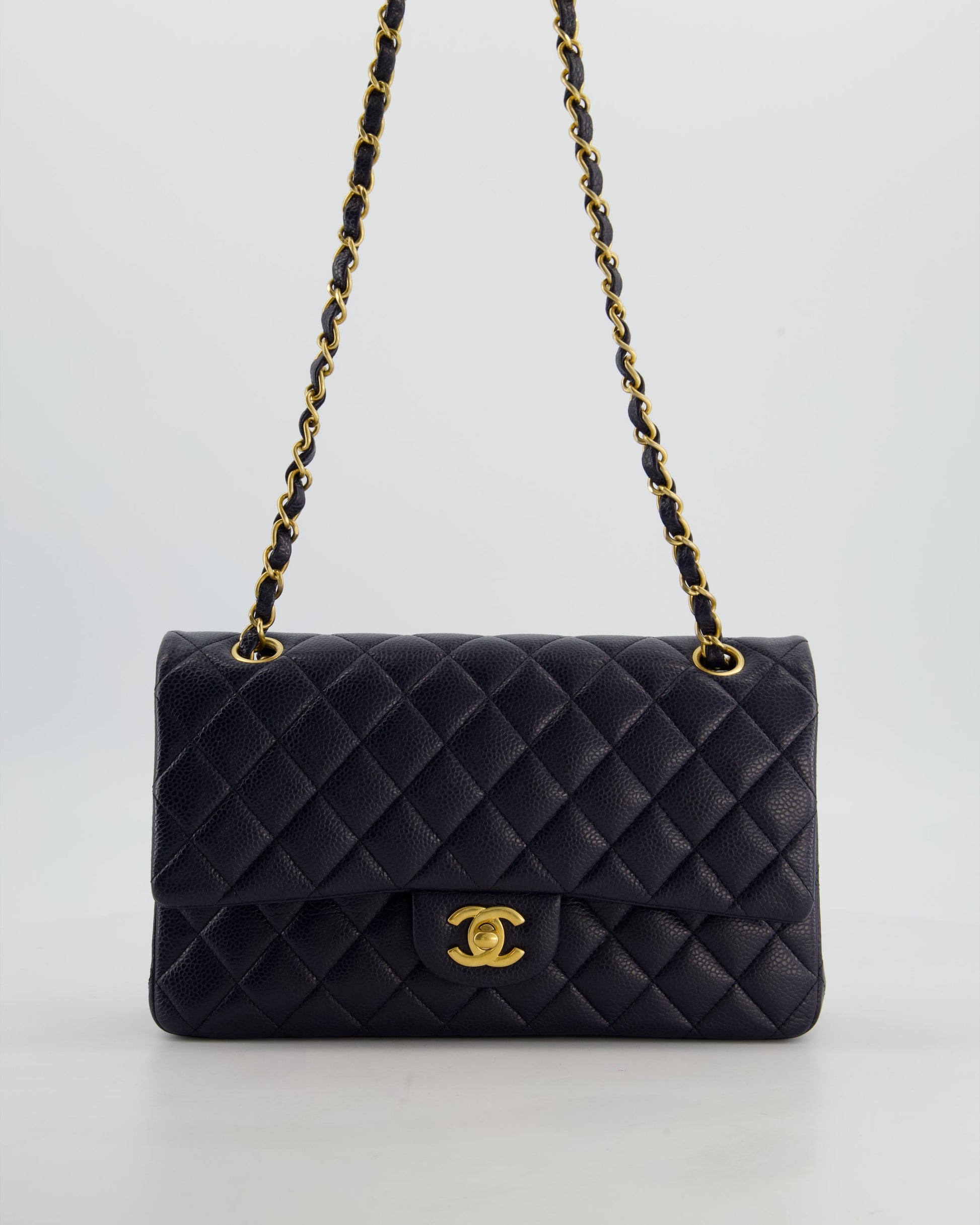 Chanel Medium Navy Classic Double Flap Bag in Lambskin Leather with Gold Hardware