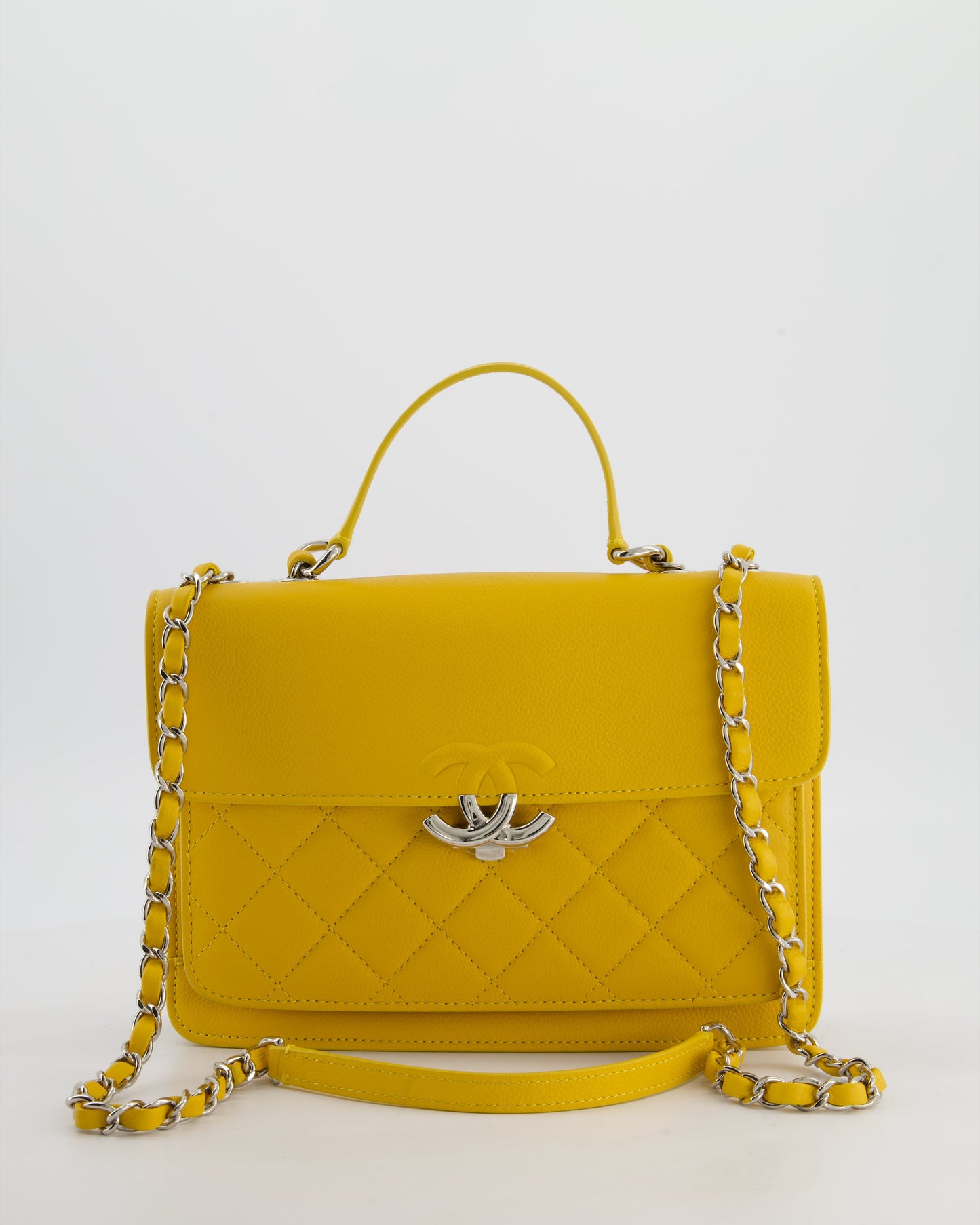 Chanel *fire Price* Yellow CC Box Bag in Caviar Leather with Silver Hardware