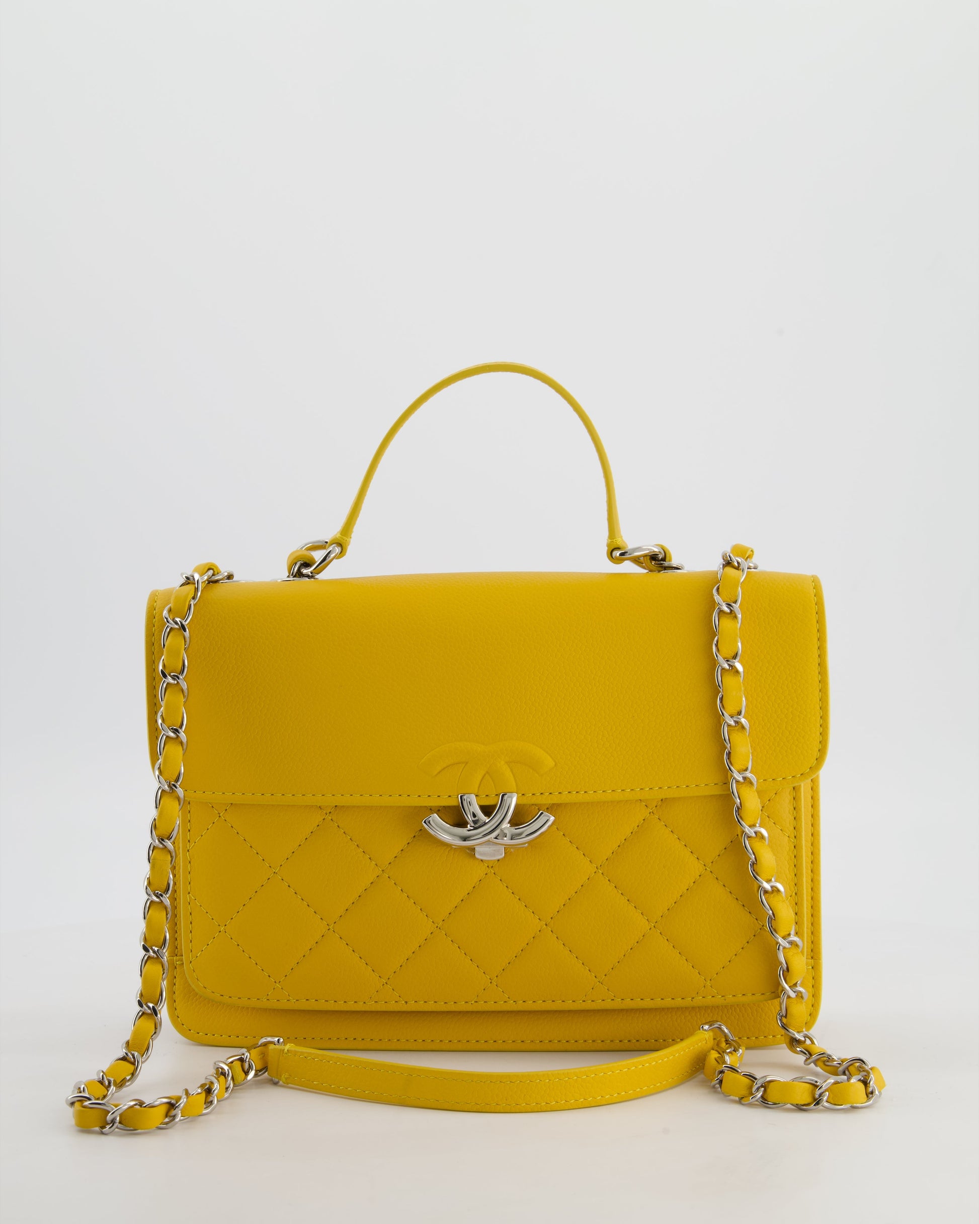 Chanel *fire Price* Yellow CC Box Bag in Caviar Leather with Silver Hardware