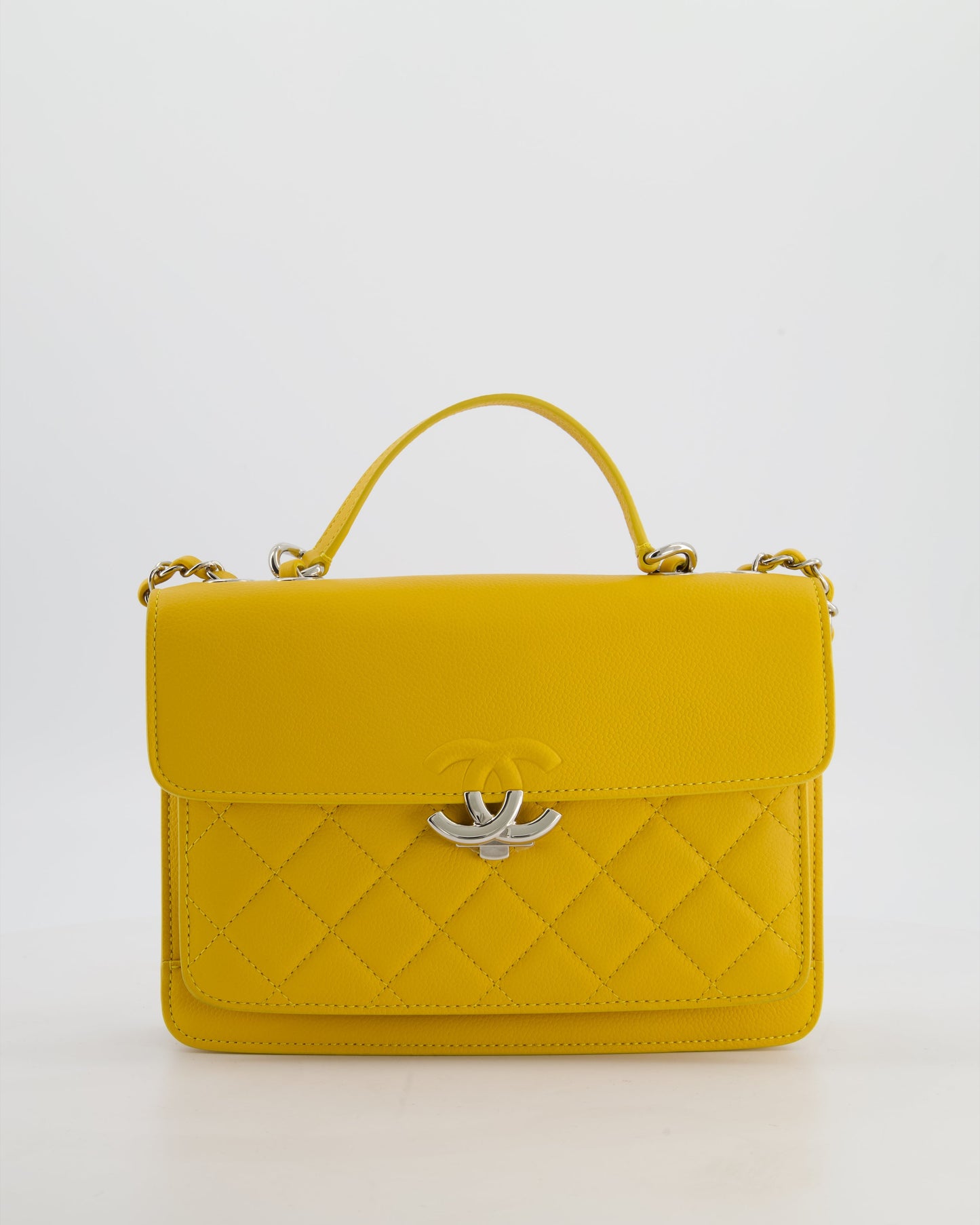 Chanel *fire Price* Yellow CC Box Bag in Caviar Leather with Silver Hardware