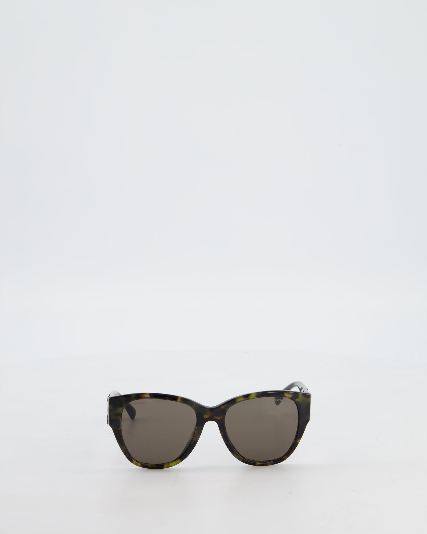 Chanel Dark Green And Brown Marble Butterfly Sunglasses With Cc Logo Detail And Silver Hardware Bag