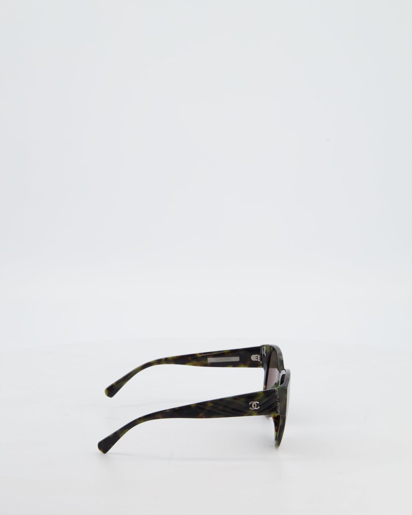 Chanel Dark Green And Brown Marble Butterfly Sunglasses With Cc Logo Detail And Silver Hardware Bag