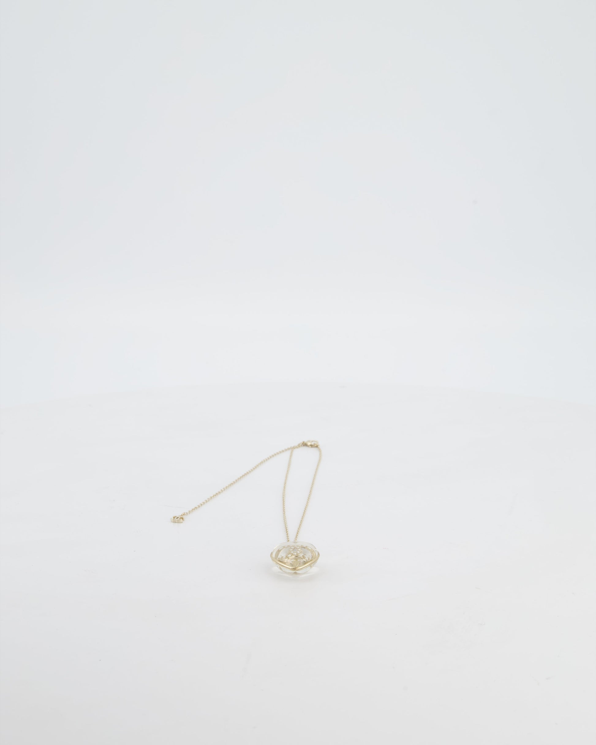 Chanel 16/P Gold CC Coco Heart Resin Pendant Chain Necklace with Pearl Details