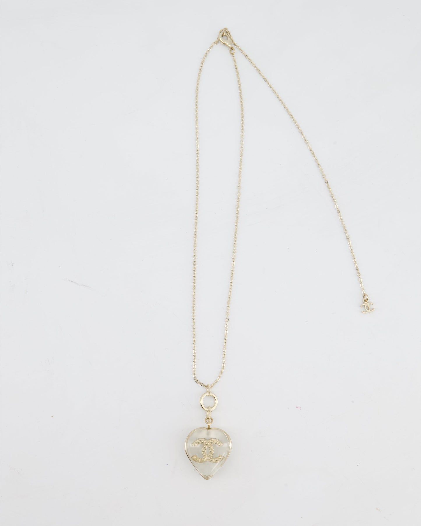 Chanel 16/p Gold CC Coco Heart Resin Pendant Chain Necklace with Pearl Details