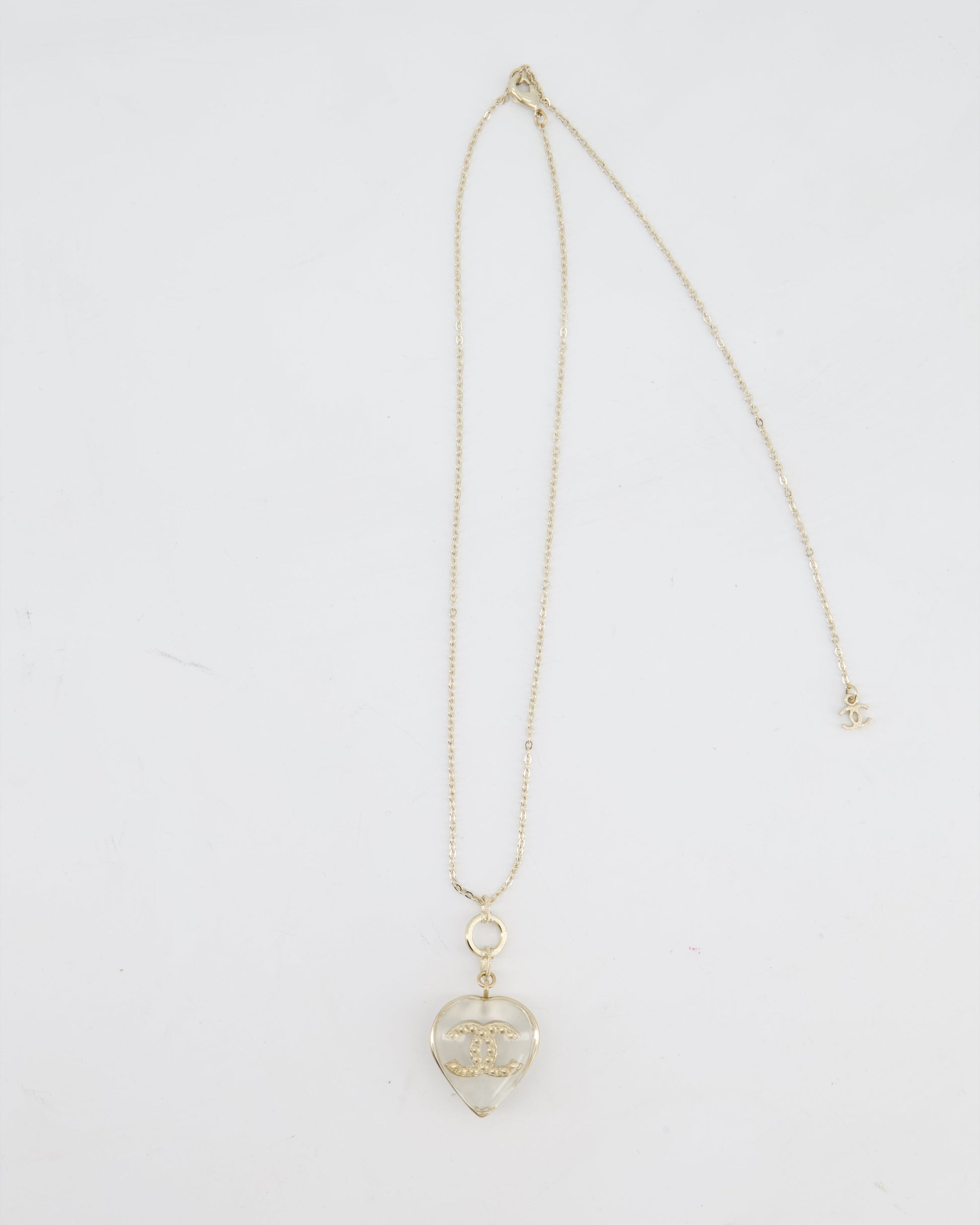 Chanel 16/p Gold CC Coco Heart Resin Pendant Chain Necklace with Pearl Details