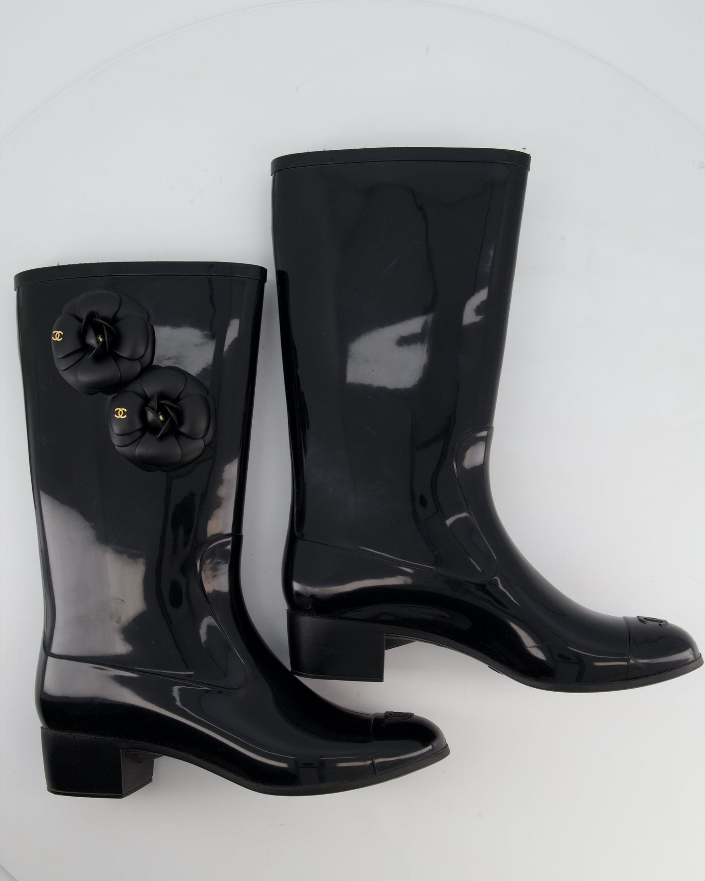 Chanel Black Camellia Wellington Boots Size Eu 40 for Women