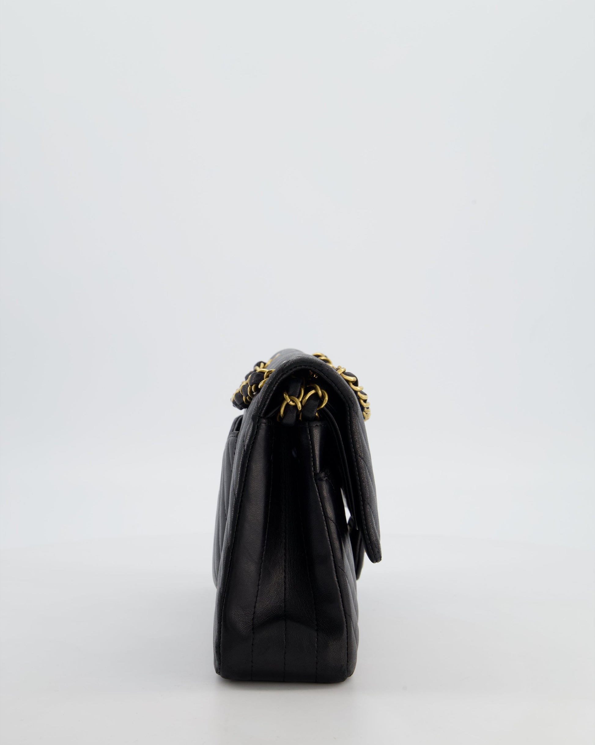 *FIRE PRICE* Chanel Black Chevron Medium Classic Double Flap Bag in Lambskin Leather with Gold Hardware