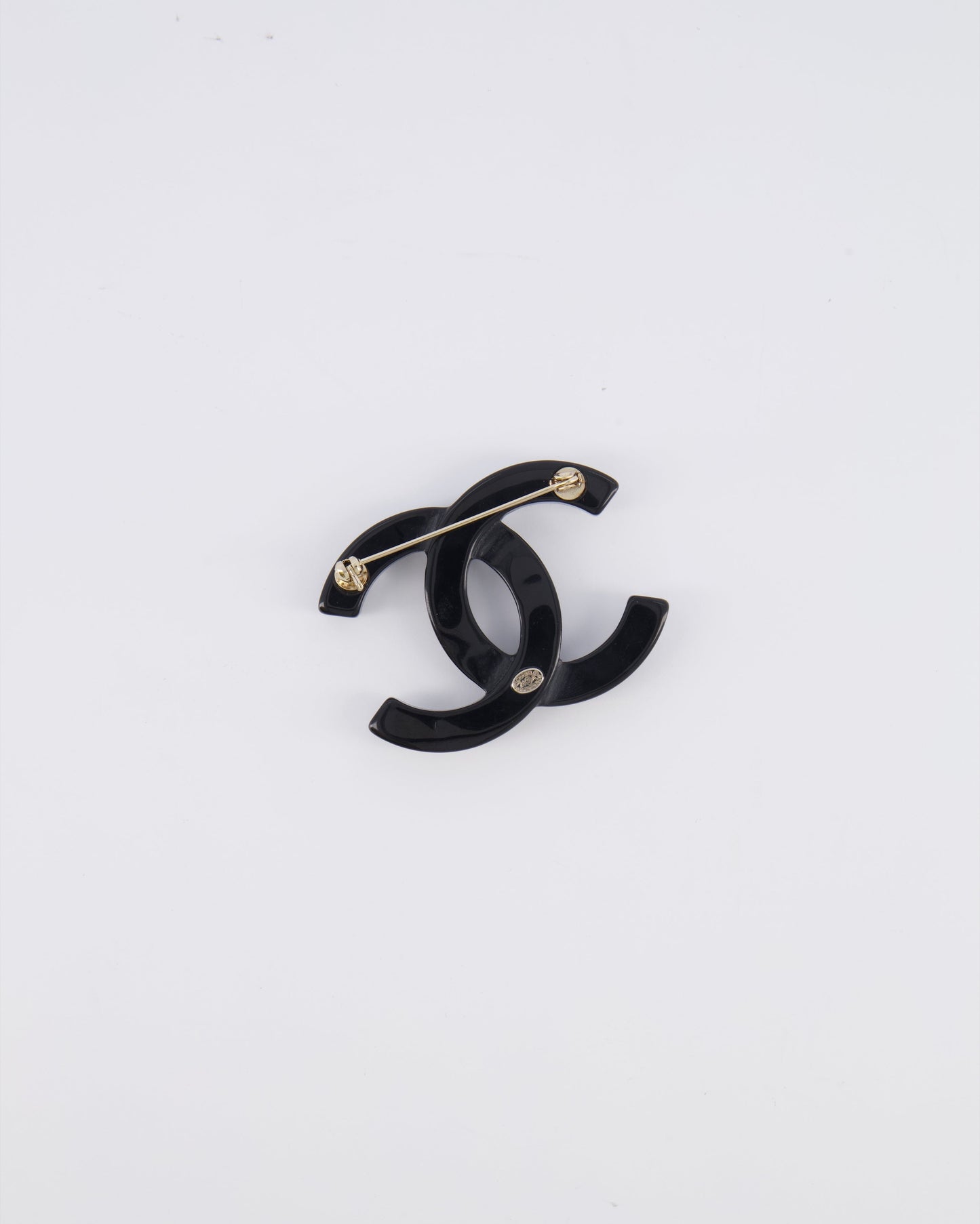 Chanel 24A Black and Crystal Embellished CC Logo Brooch