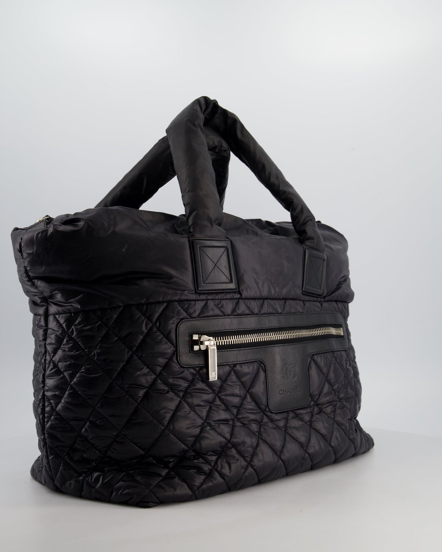 Chanel Black Coco Cocoon Tote Bag in Nylon and Silver Hardware with CC Detail
