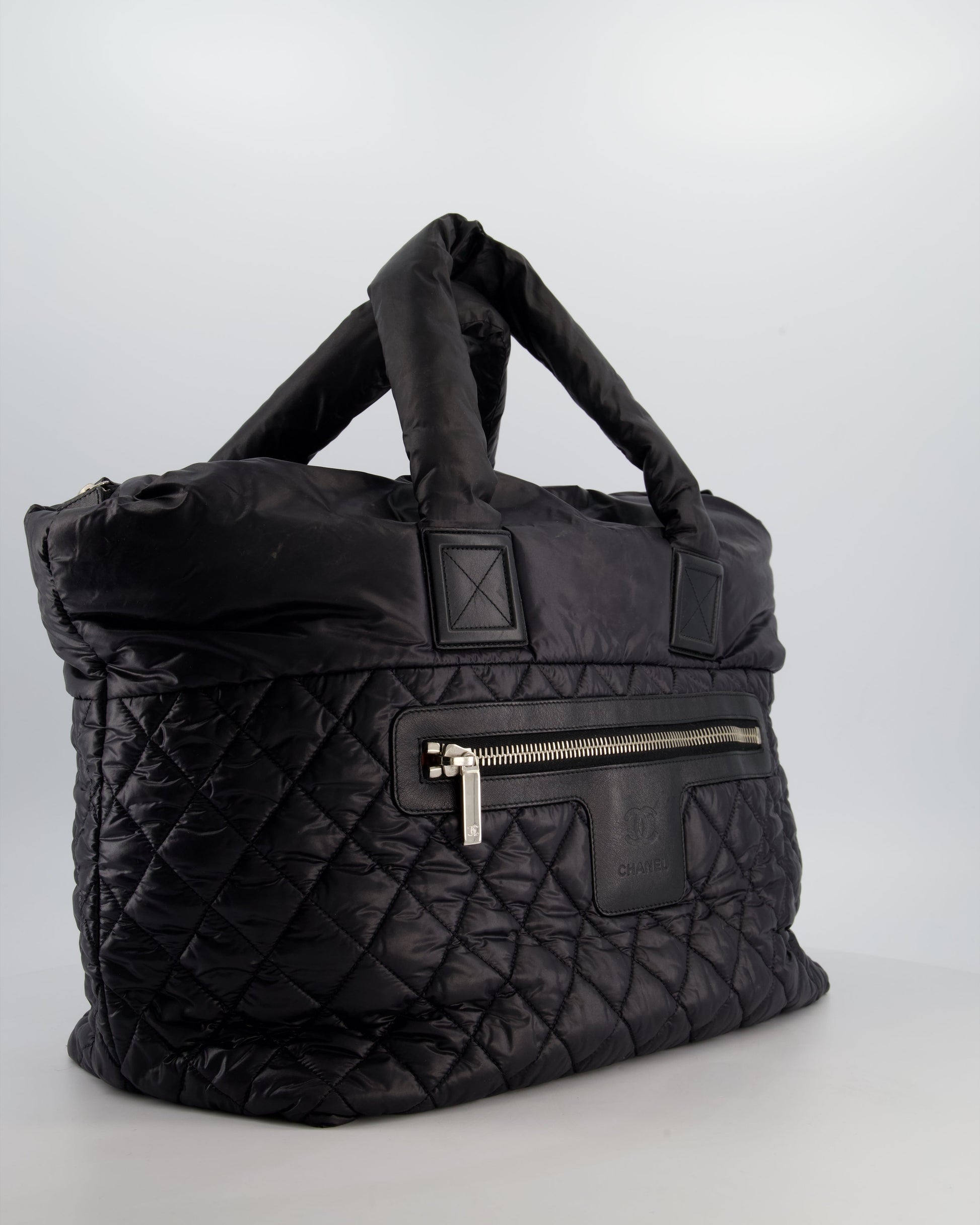 Chanel Black Coco Cocoon Tote Bag In Nylon and Silver Hardware with CC Detail