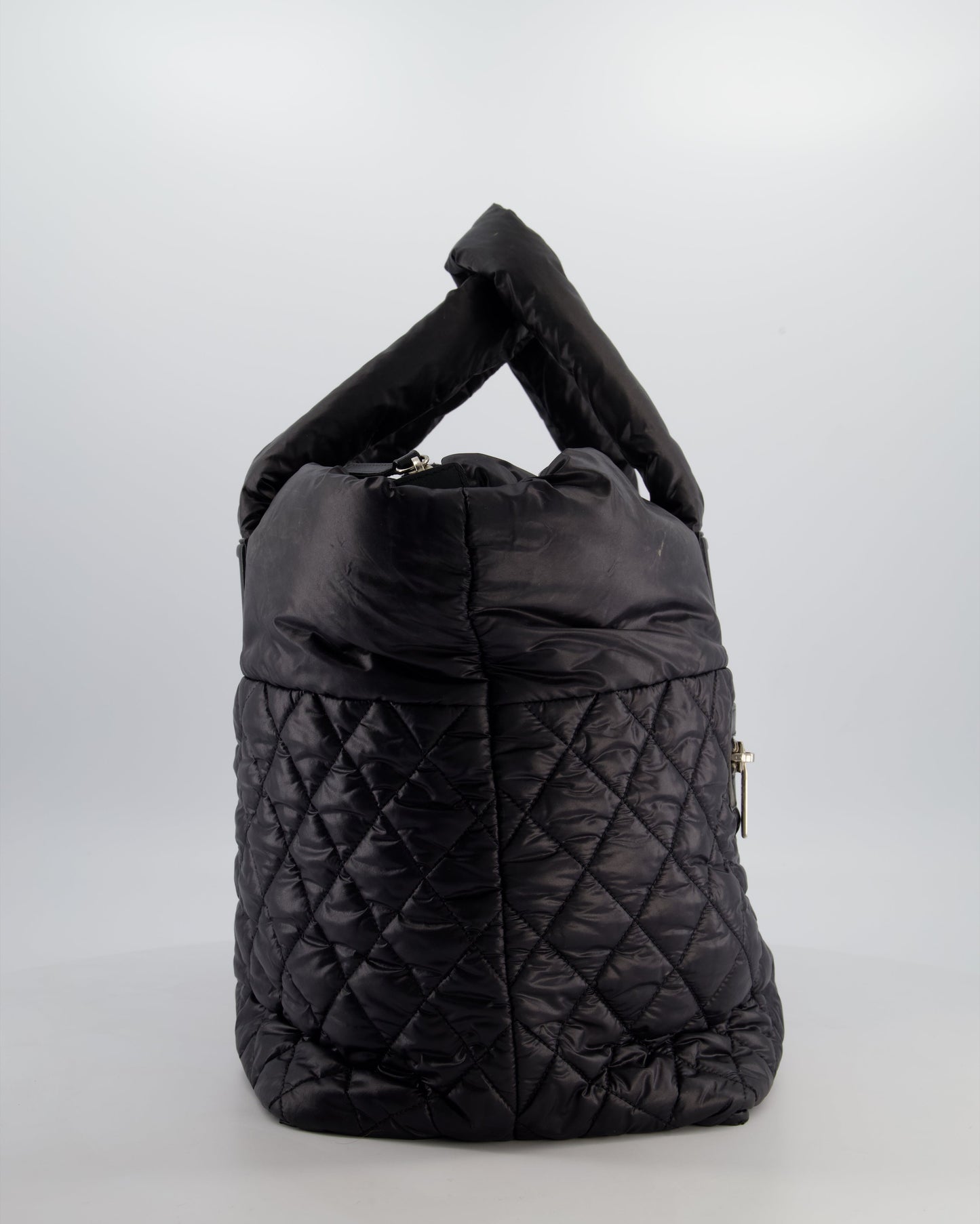 Chanel Black Coco Cocoon Tote Bag in Nylon and Silver Hardware with CC Detail