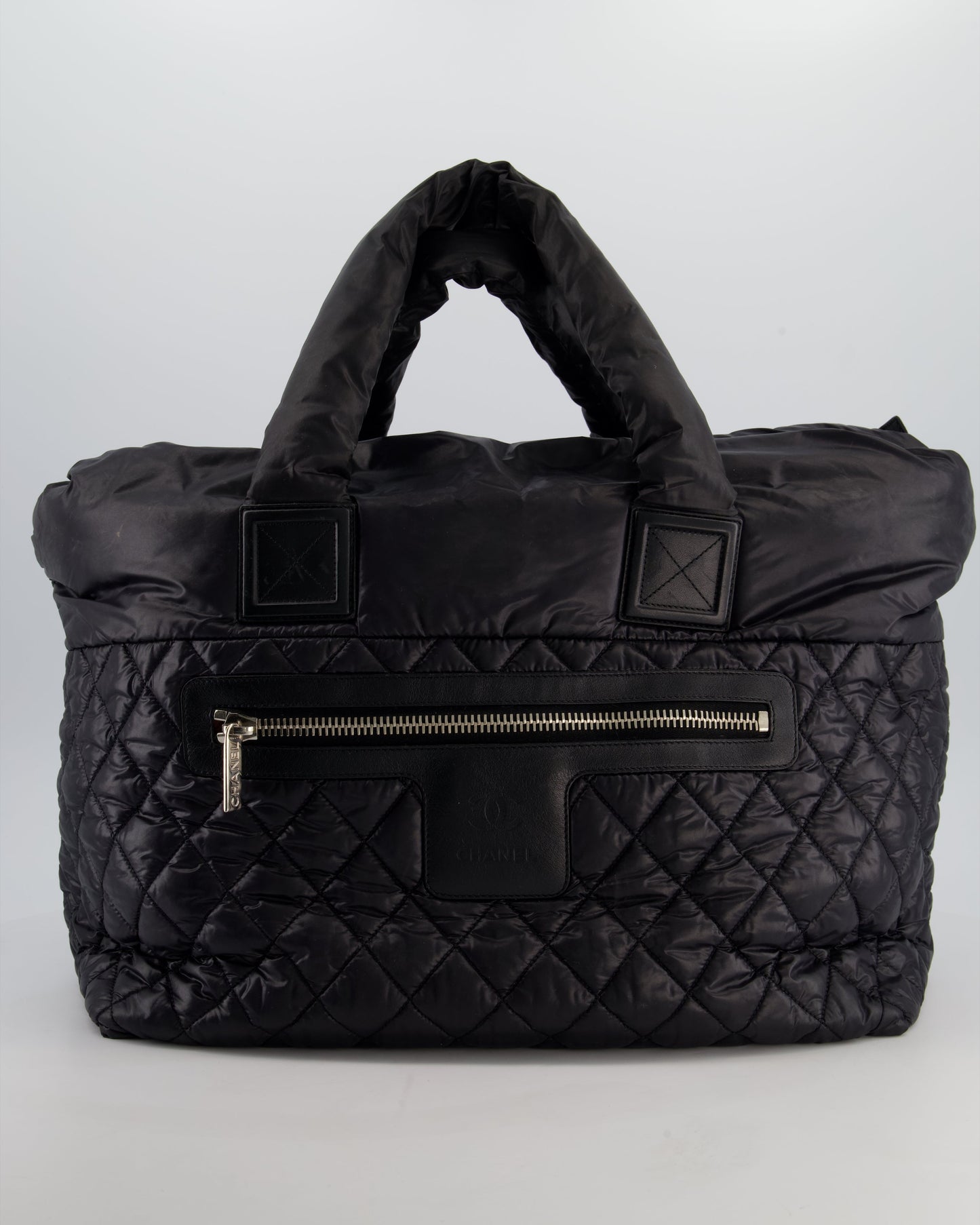 Chanel Black Coco Cocoon Tote Bag in Nylon and Silver Hardware with CC Detail