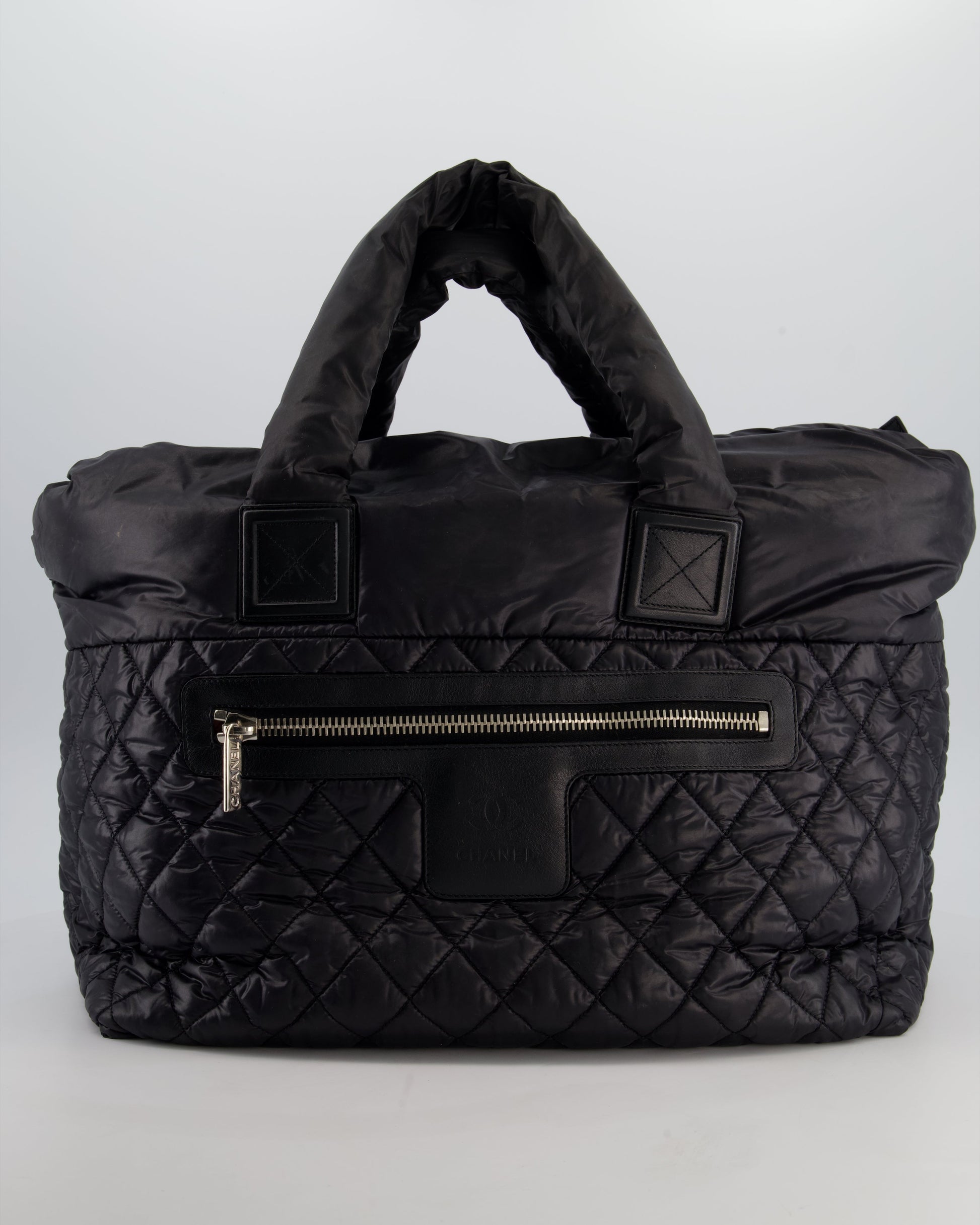 Chanel Black Coco Cocoon Tote Bag in Nylon and Silver Hardware with CC Detail