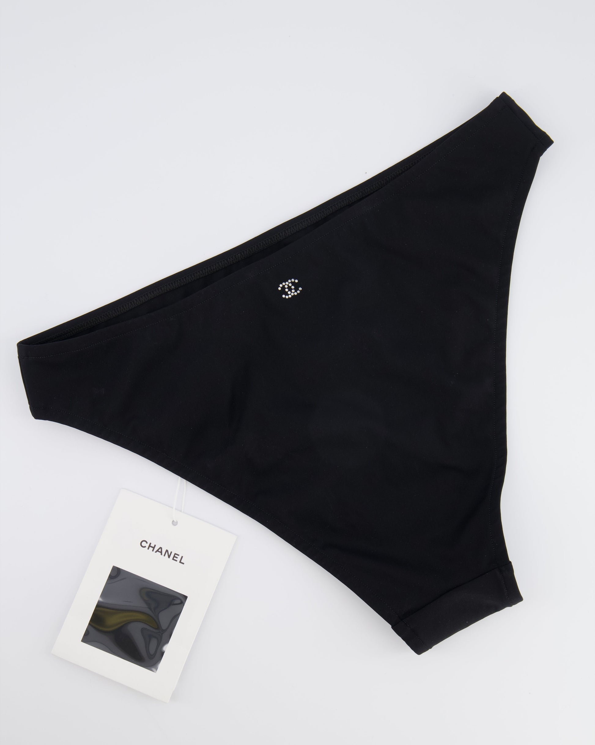 Chanel Coco Beach Black High Waisted Bikini Bottom With Crystal Cc Logo Back Detail Size Fr 38 (Uk 10) Bag