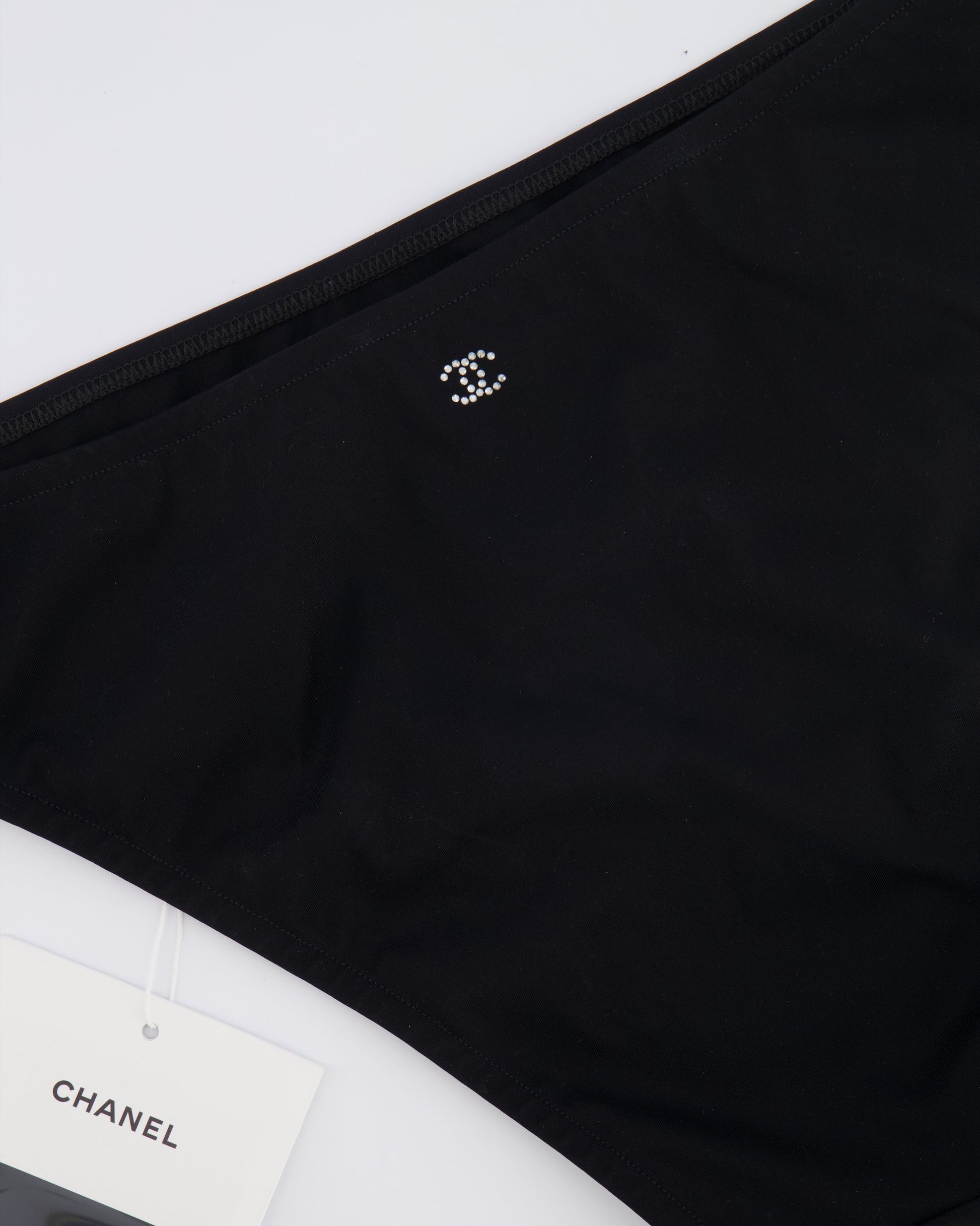 Chanel Coco Beach Black High Waisted Bikini Bottom With Crystal Cc Logo Back Detail Size Fr 38 (Uk 10) Bag