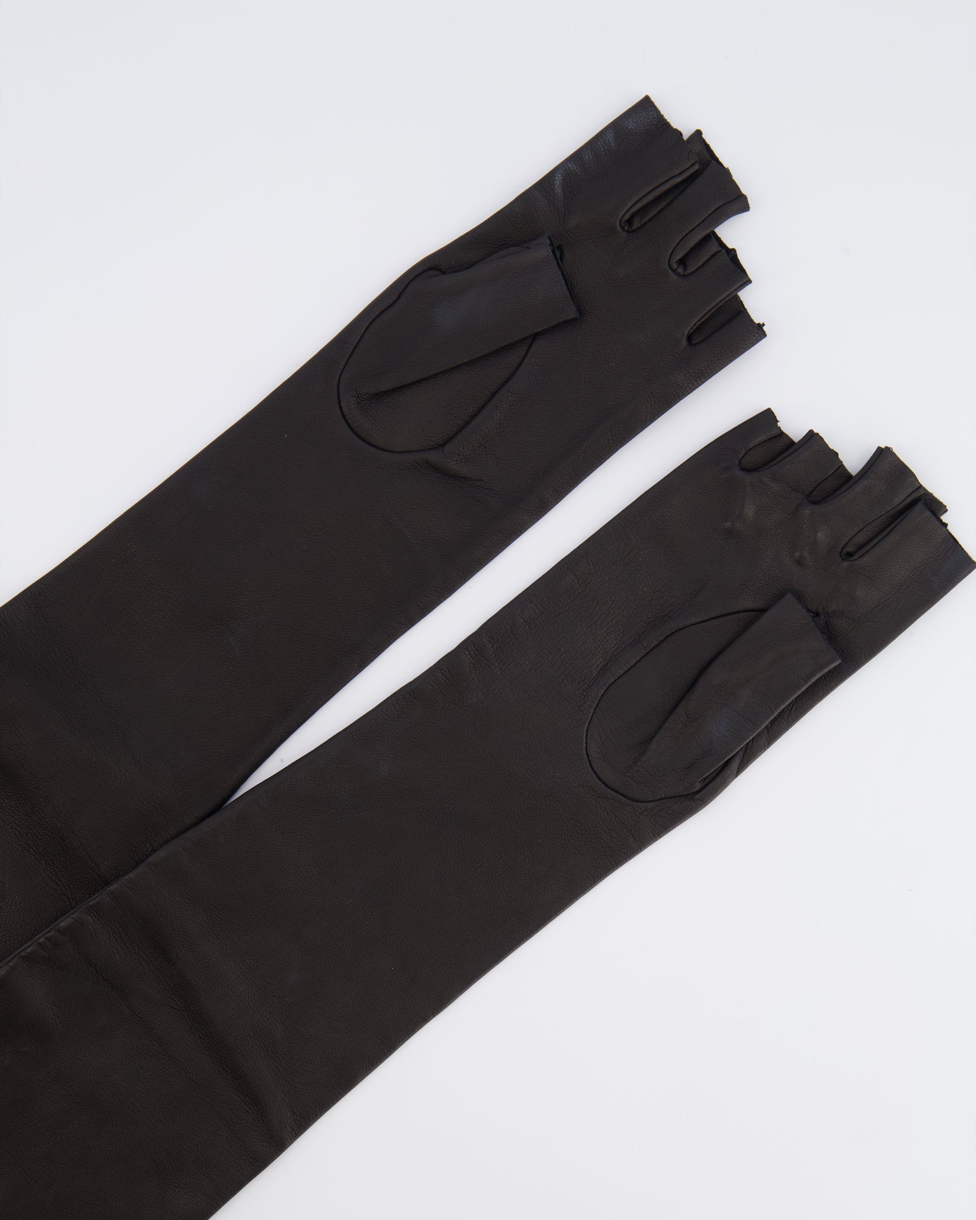 Chanel Black Lambskin Leather Long Gloves Size 6 1/2