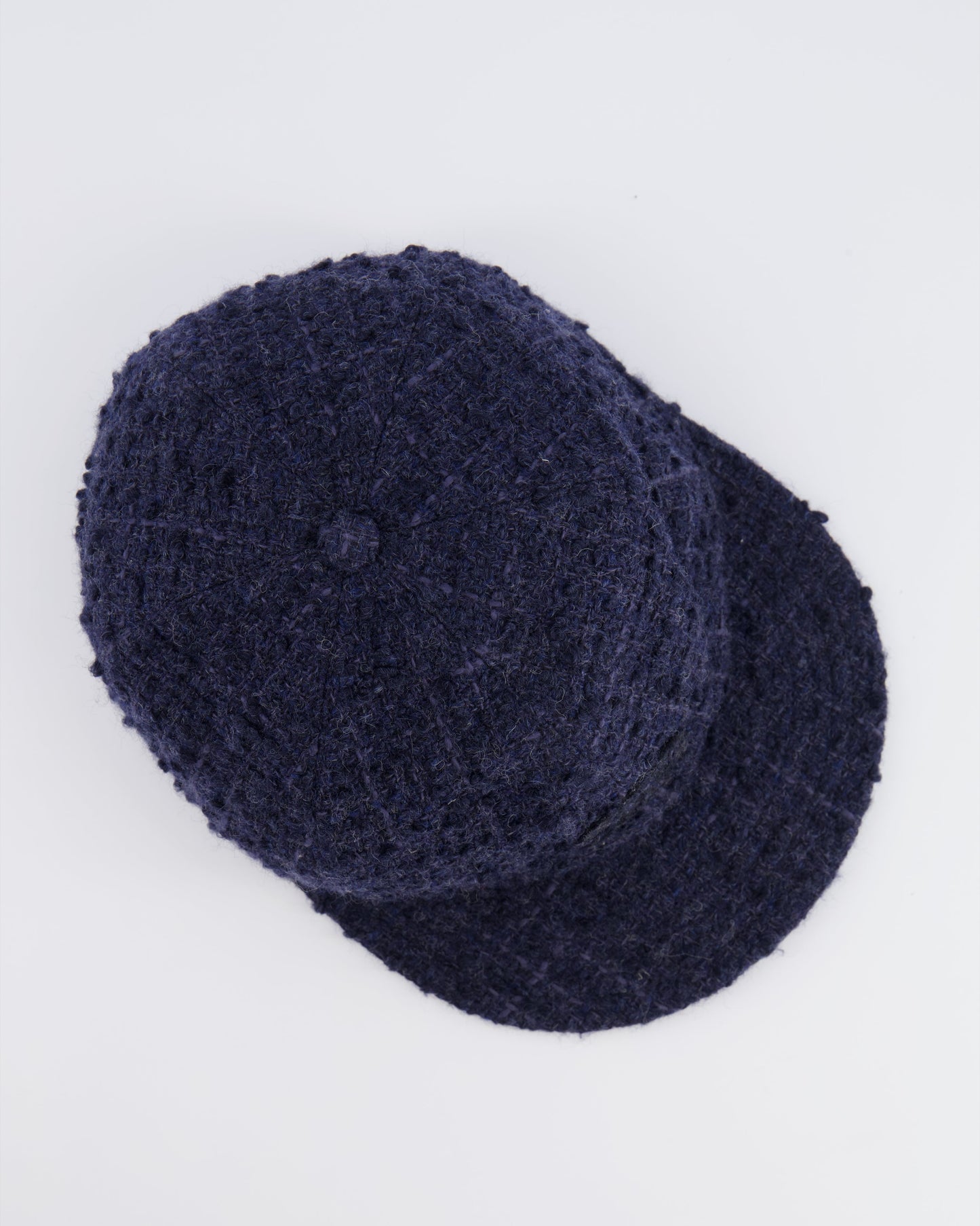 Chanel 22B Navy Wool Tweed Cap with CC Logo Detail Size S