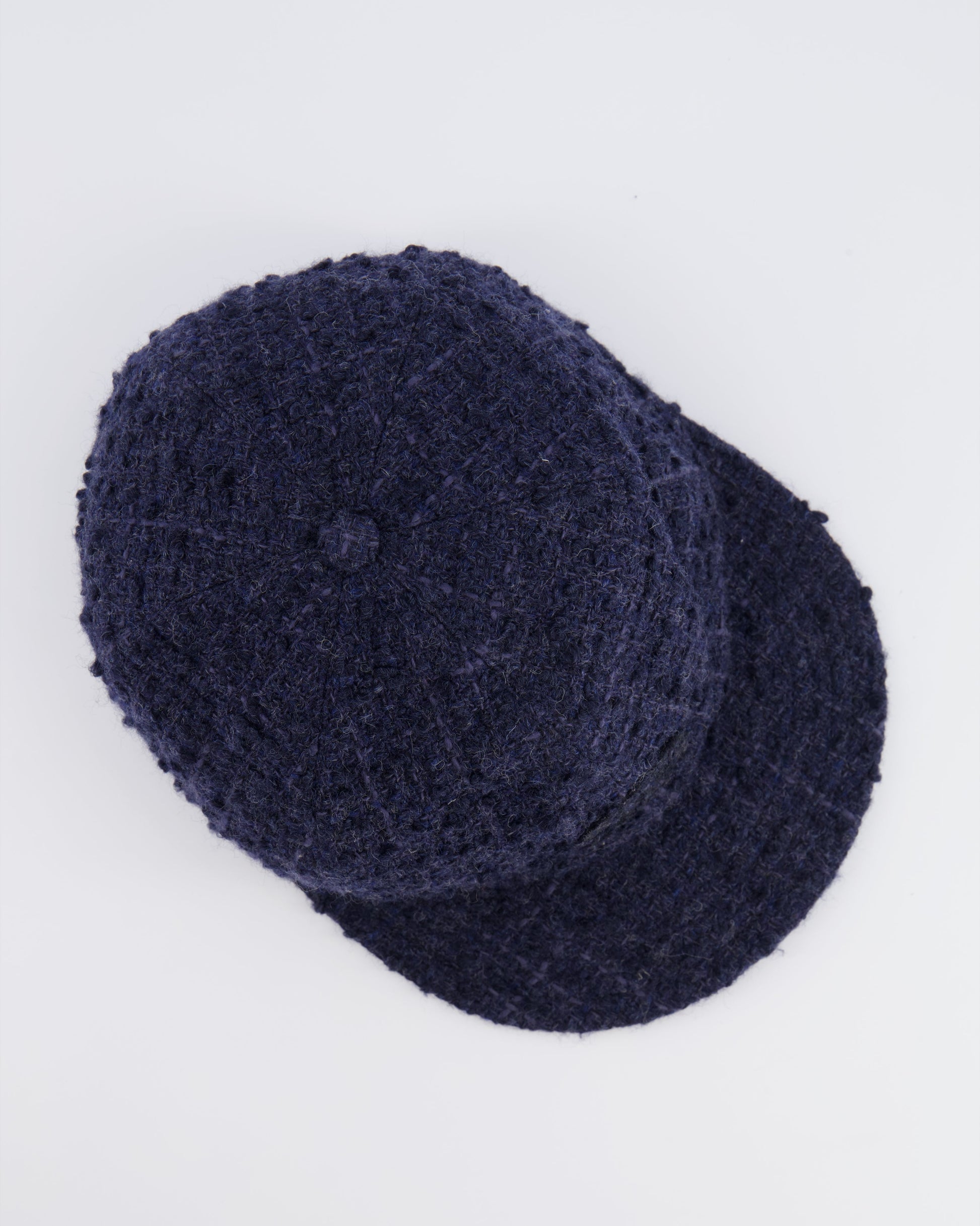 Chanel 22B Navy Wool Tweed Cap with CC Logo Detail Size S
