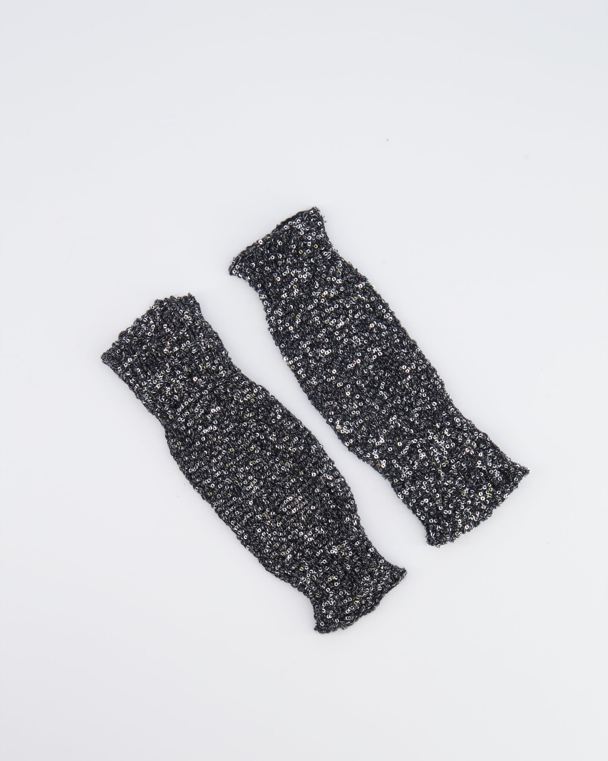Chanel Black and Silver Sequin Embellished Mitten Gloves