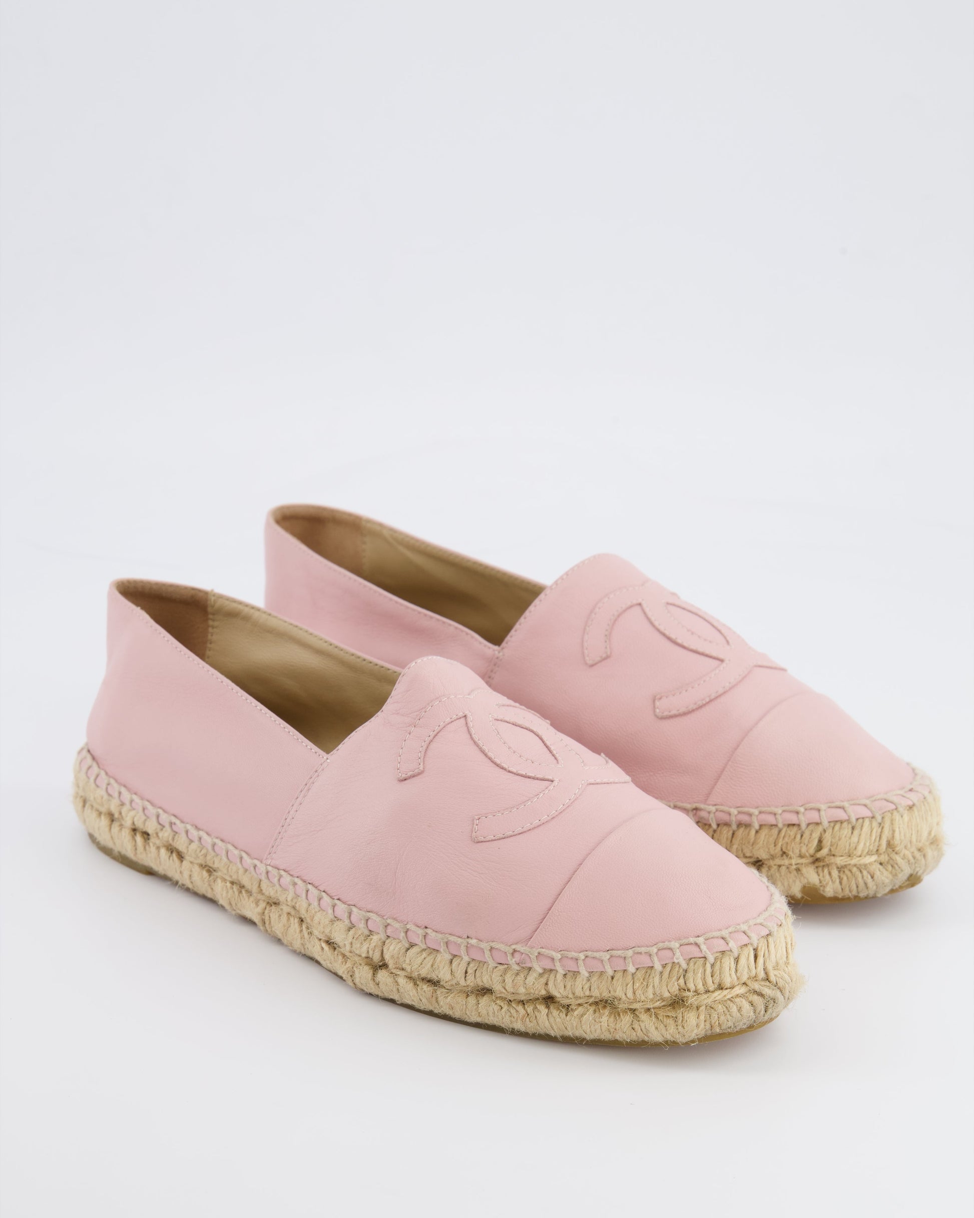 Chanel Baby Pink Leather CC Logo Espadrilles Size 38 Rrp £730 Women Shoes