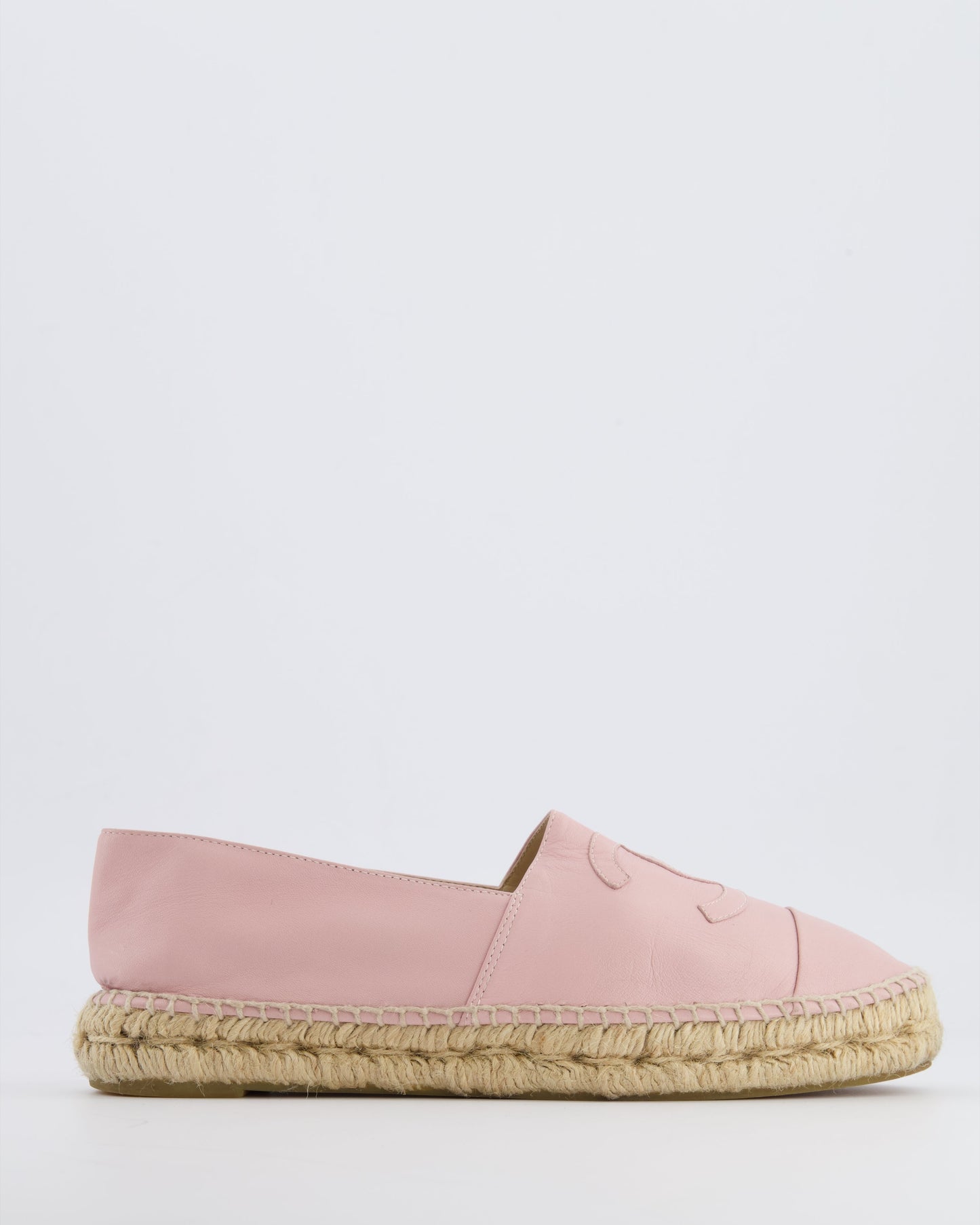 Chanel Baby Pink Leather CC Logo Espadrilles Size 38 Rrp £730 Women Shoes