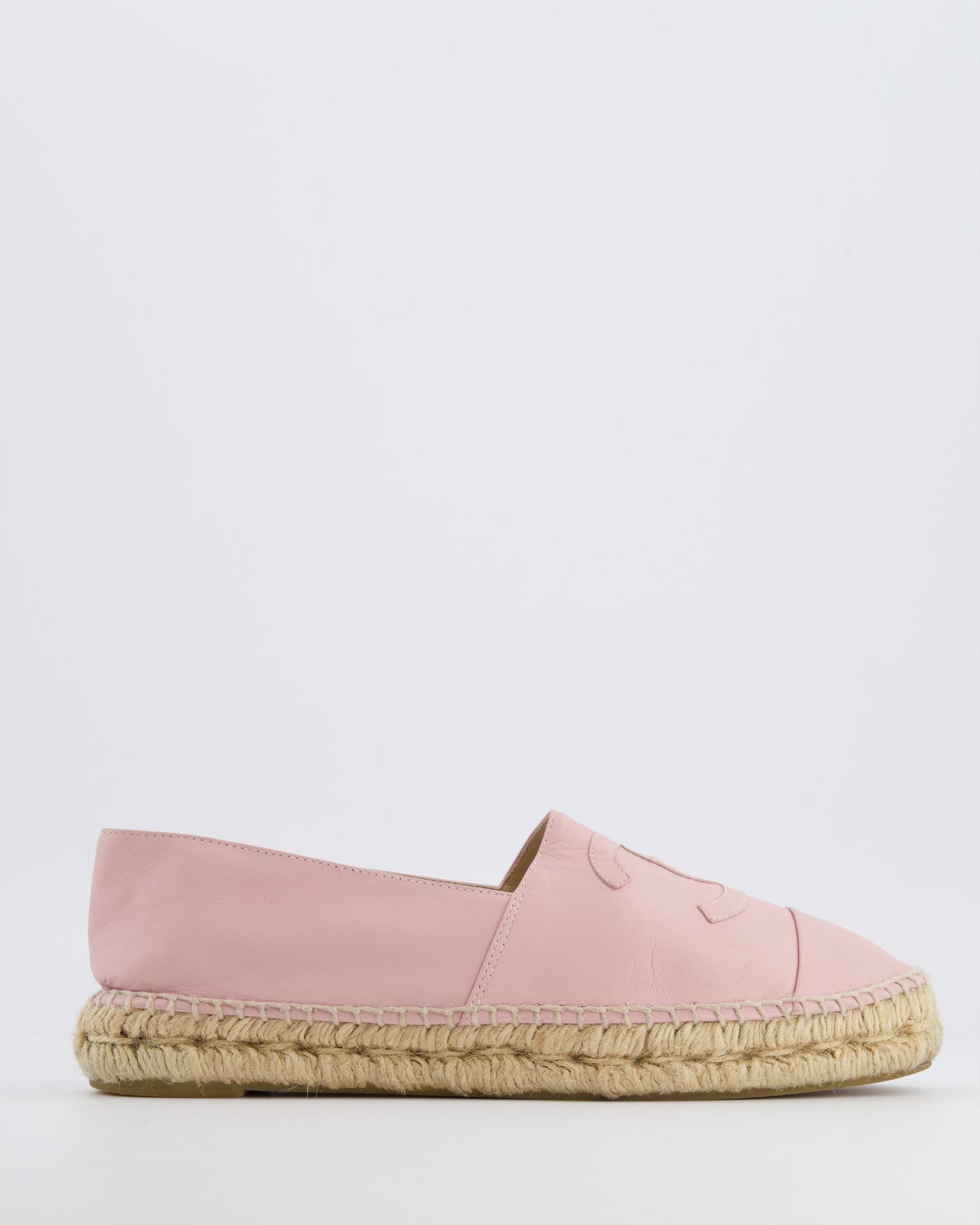 Chanel Baby Pink Leather CC Logo Espadrilles Size 38 Rrp £730 Women Shoes