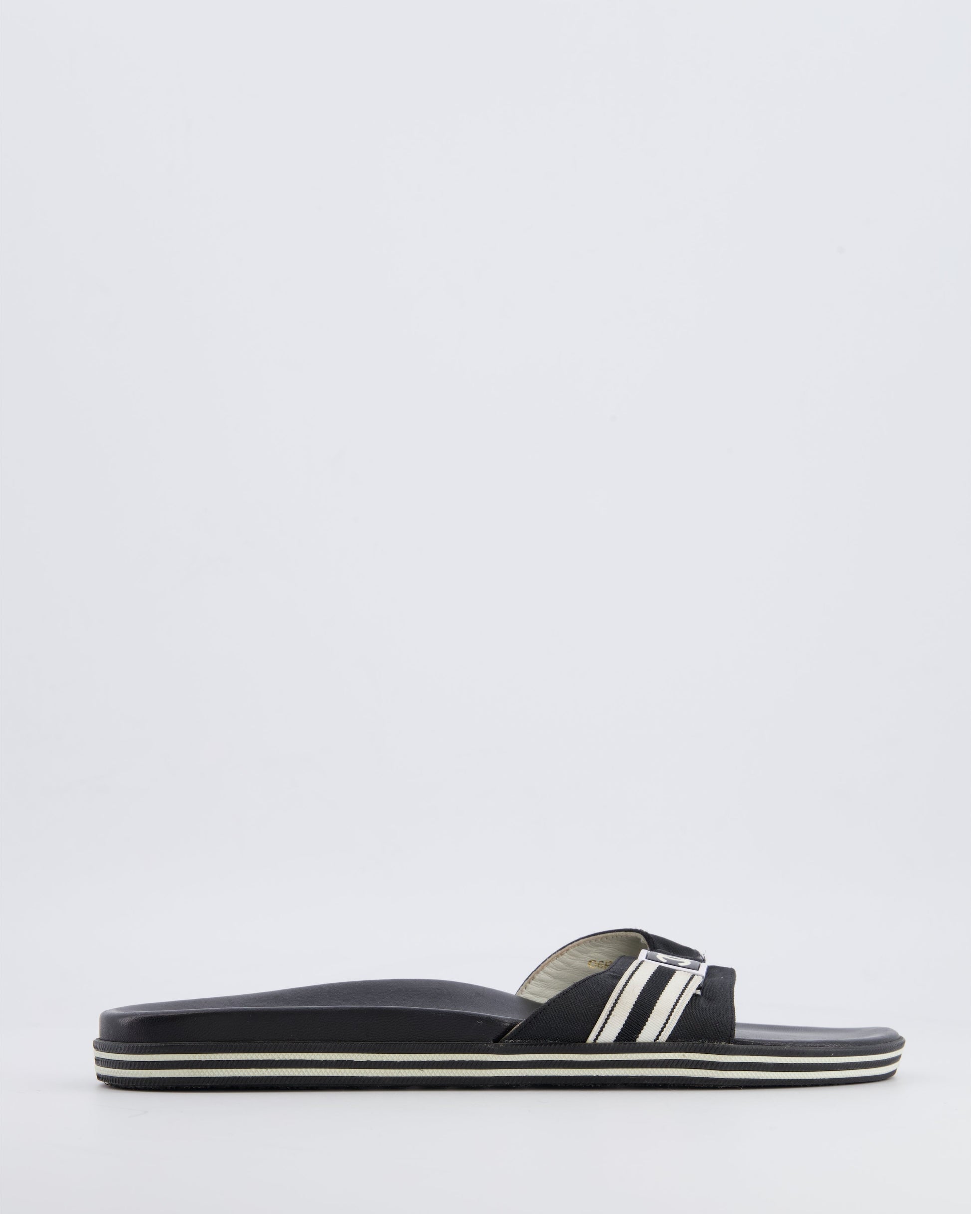 Chanel Spring Black Strap Mules With White Logo Detail Size 38 Women Shoes