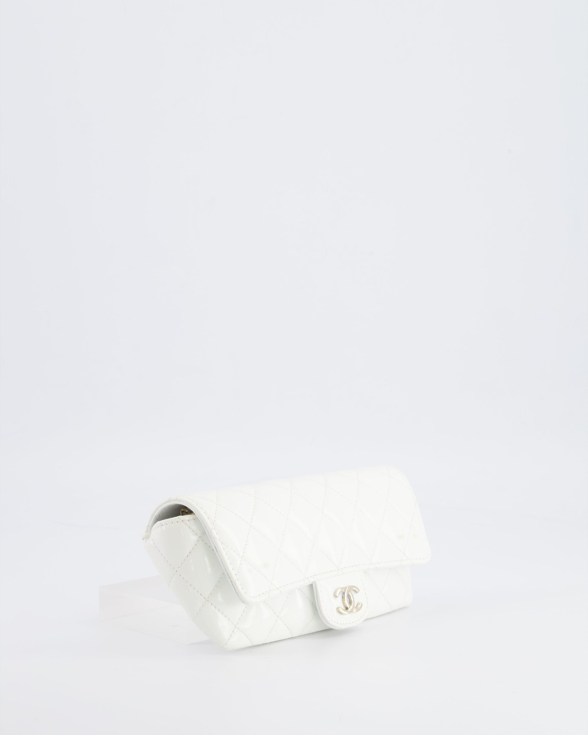 Chanel White Patent Sunglasses Case on Chain Bag with Champagne Gold Hardware