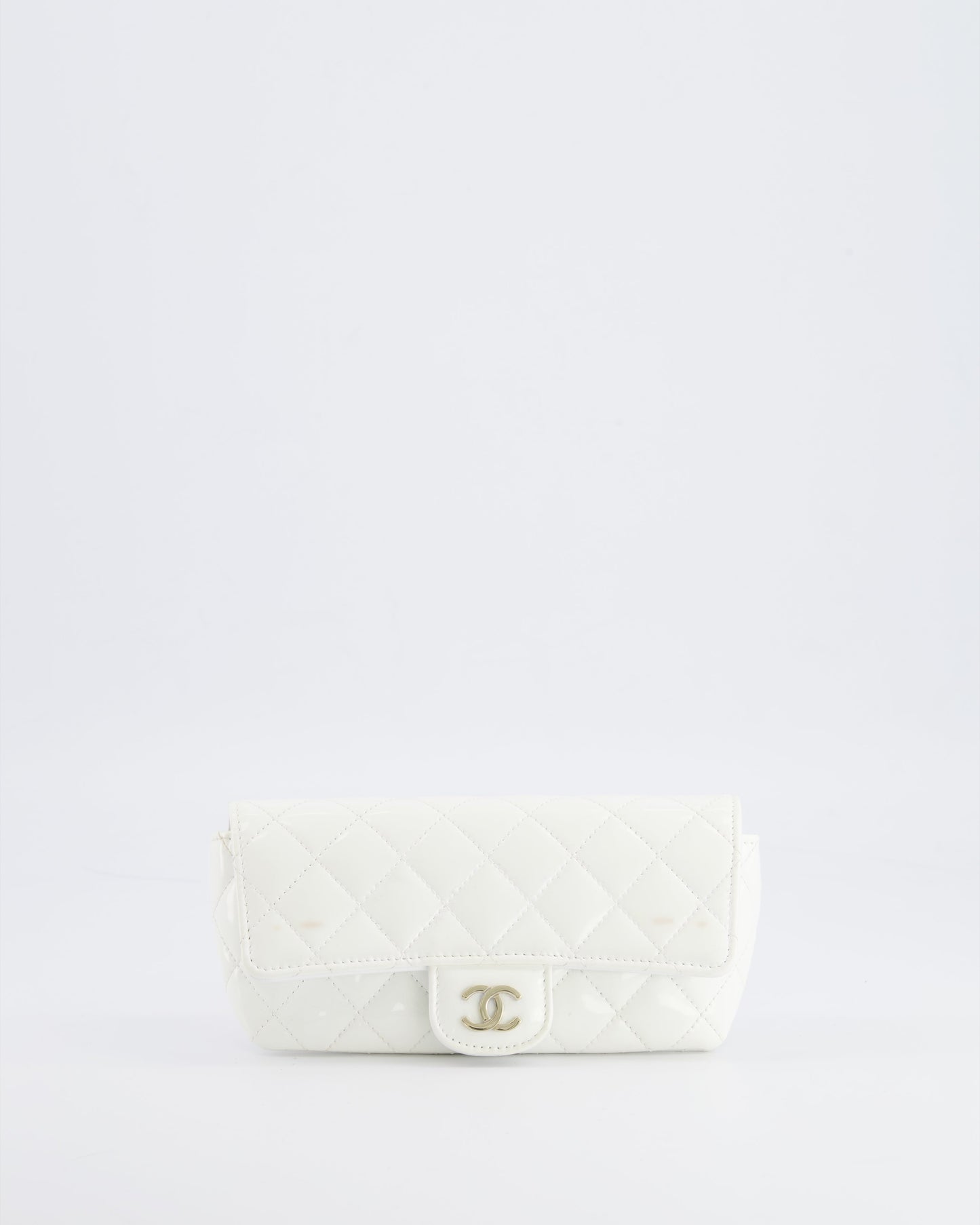 Chanel White Patent Sunglasses Case on Chain with Champagne Gold Hardware