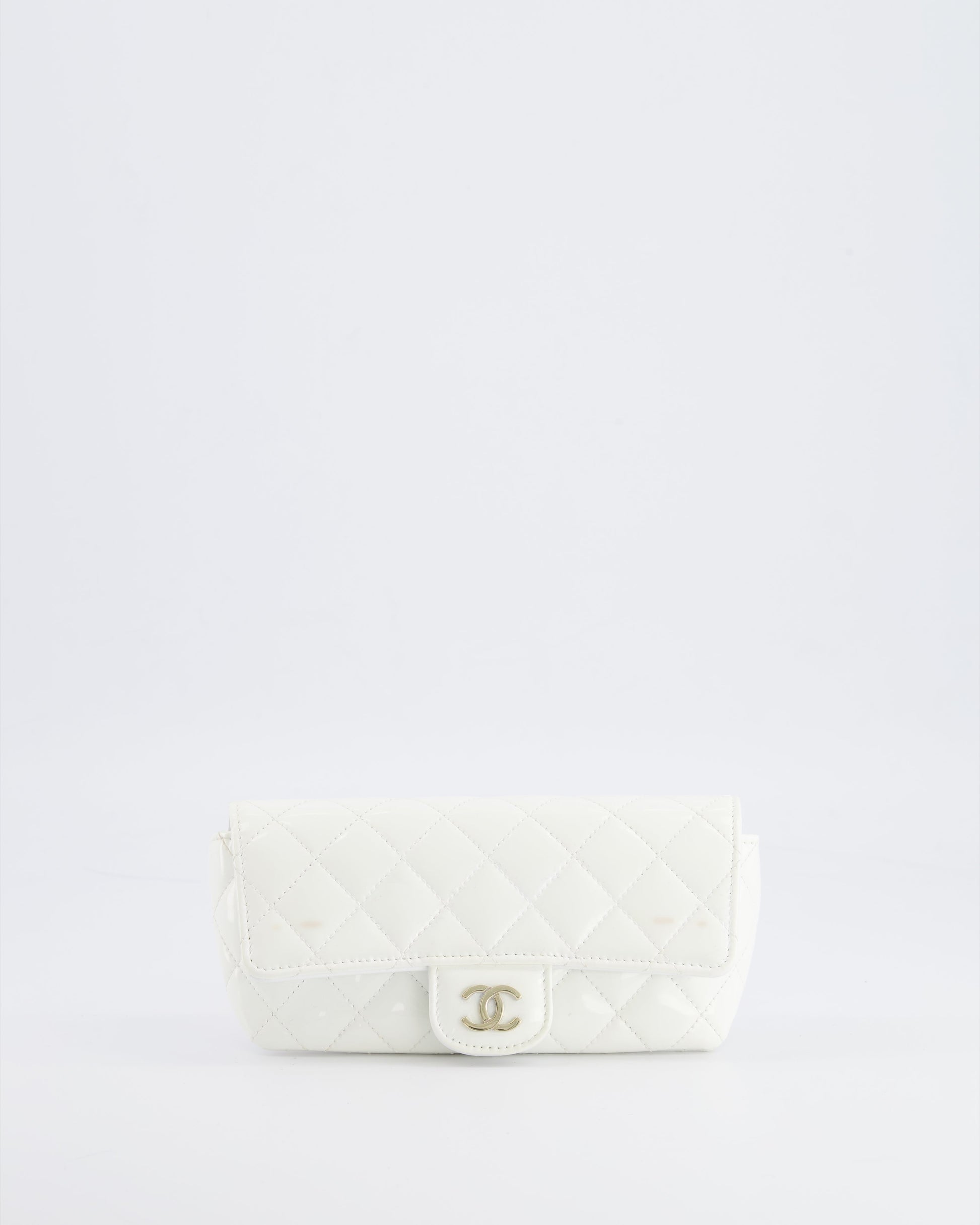 Chanel White Patent Sunglasses Case on Chain with Champagne Gold Hardware