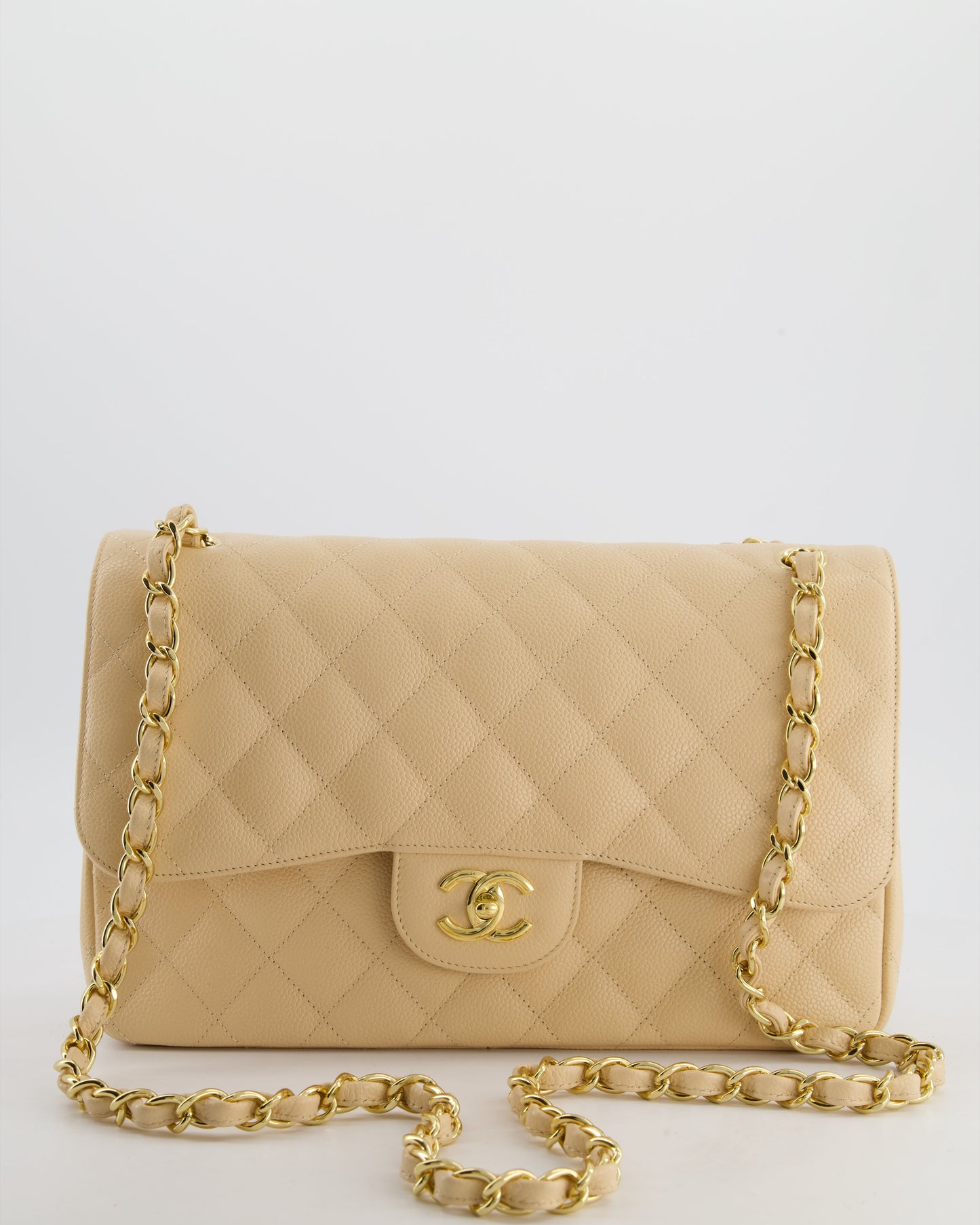 Chanel *Hot* Beige Jumbo Classic Double Flap Bag In Caviar Leather With Gold Hardware Rrp £9,540