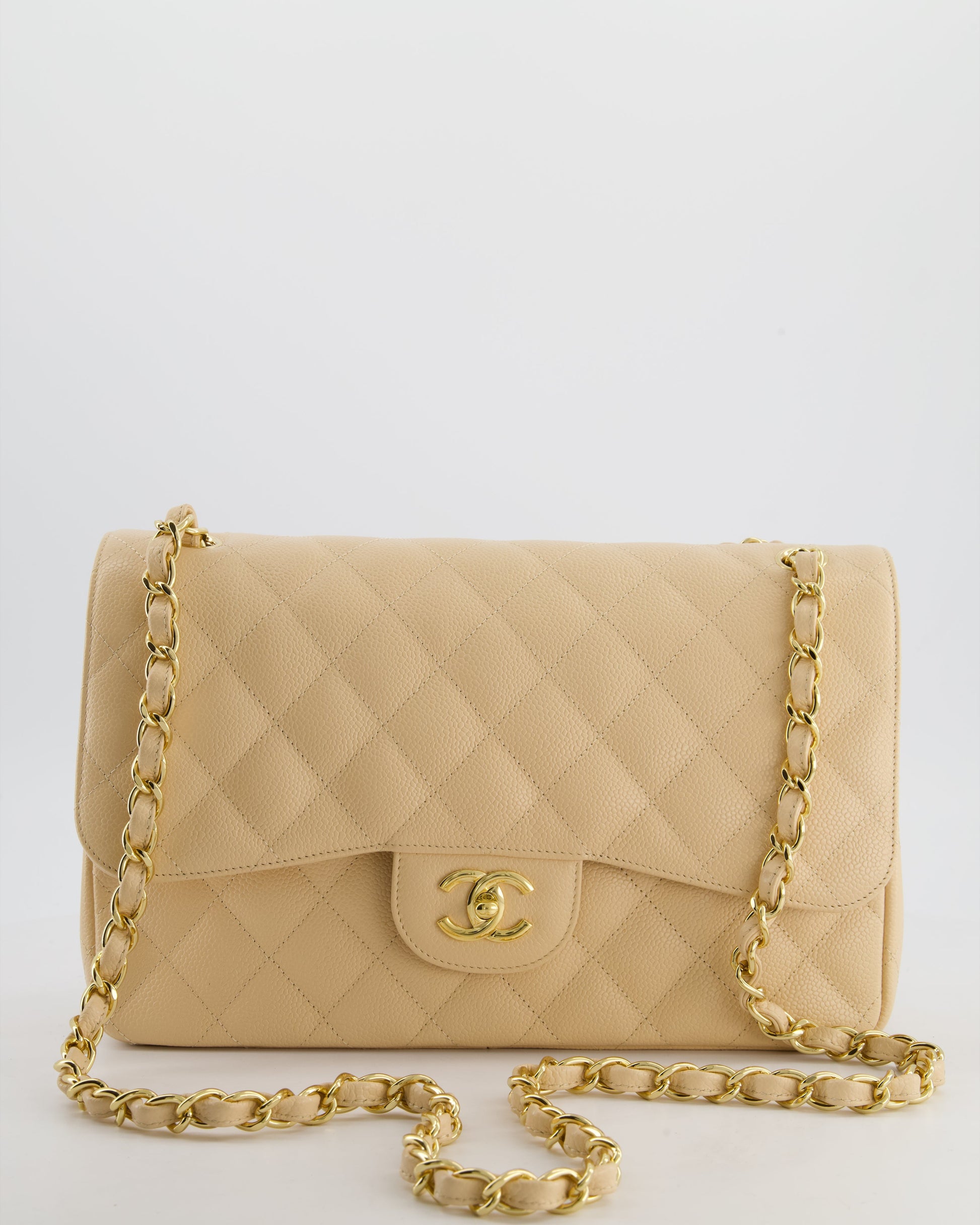 Chanel *hot* Beige Jumbo Classic Double Flap Bag in Caviar Leather with Gold Hardware Rrp £9,540