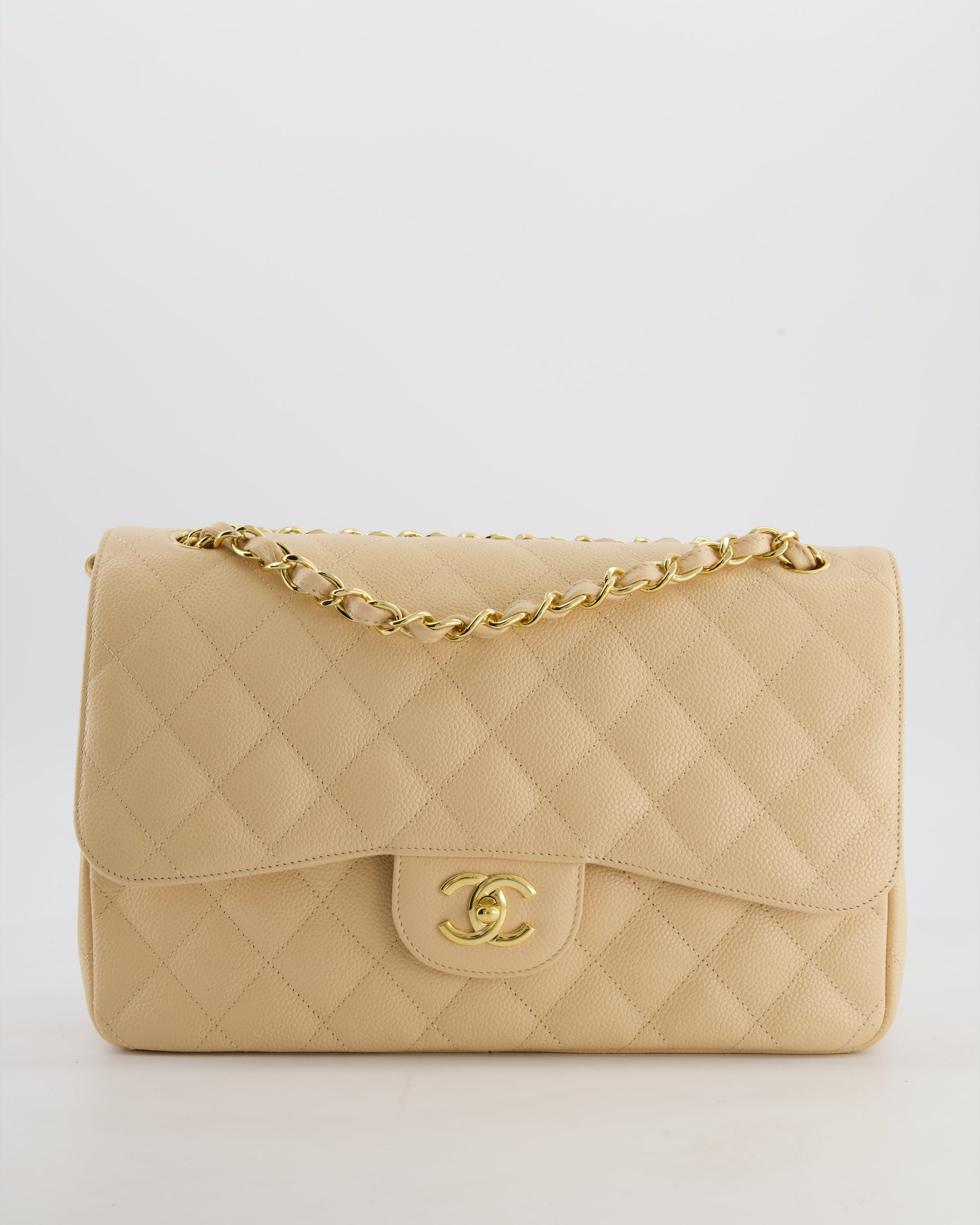 Chanel *Hot* Beige Jumbo Classic Double Flap Bag In Caviar Leather With Gold Hardware Rrp £9,540