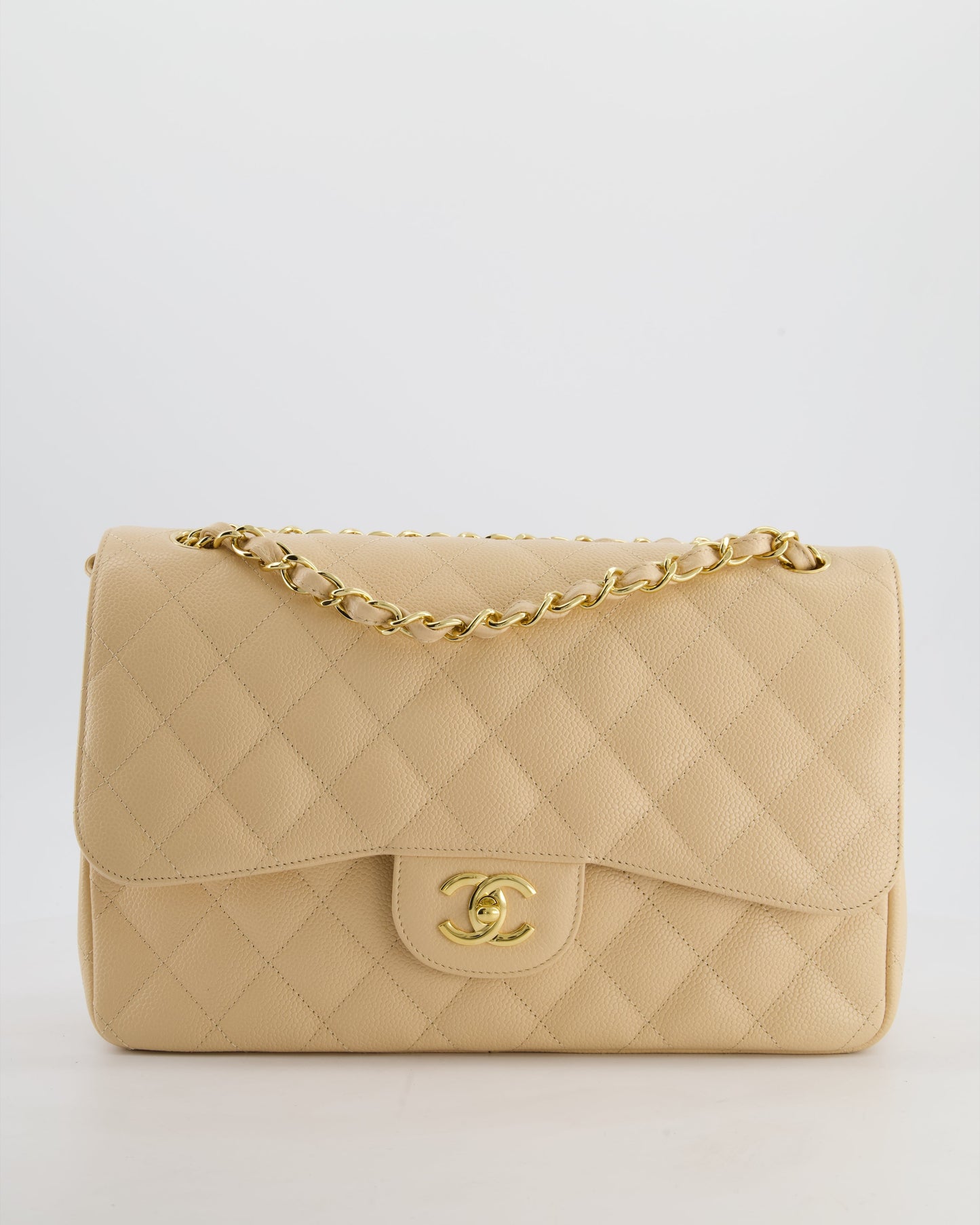 Chanel *hot* Beige Jumbo Classic Double Flap Bag in Caviar Leather with Gold Hardware Rrp £9,540