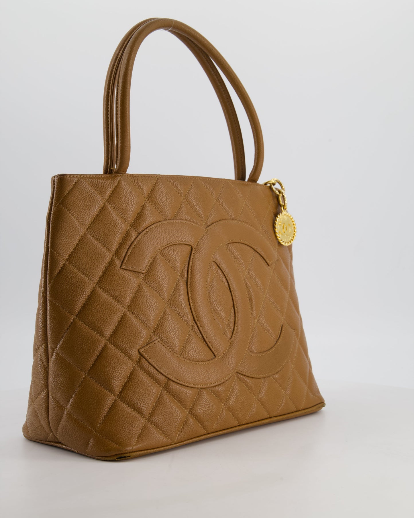 Chanel   Medallion Tote in Caramel Brown Quilted Caviar Leather with Gold Hardware