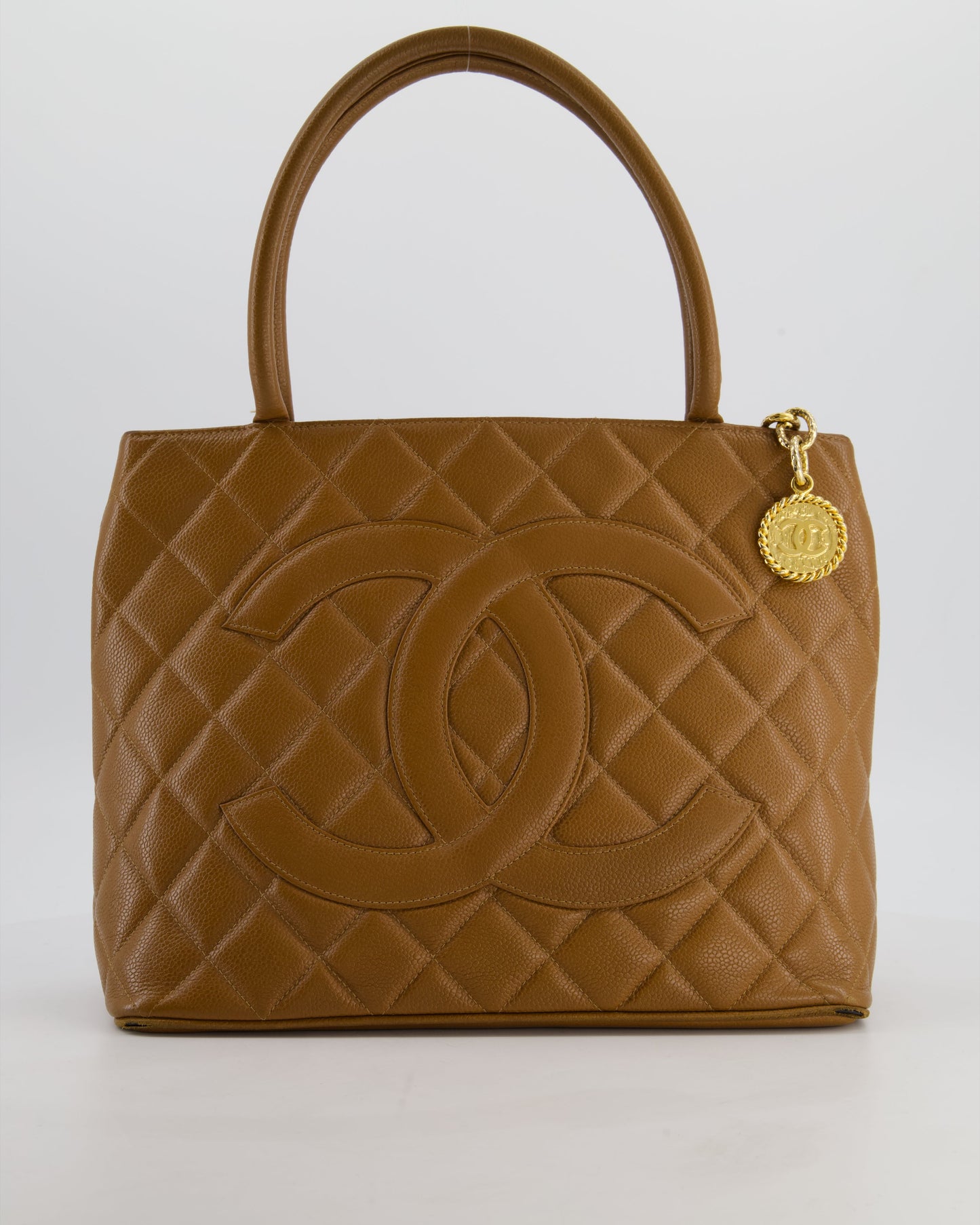 Chanel   Medallion Tote in Caramel Brown Quilted Caviar Leather with Gold Hardware