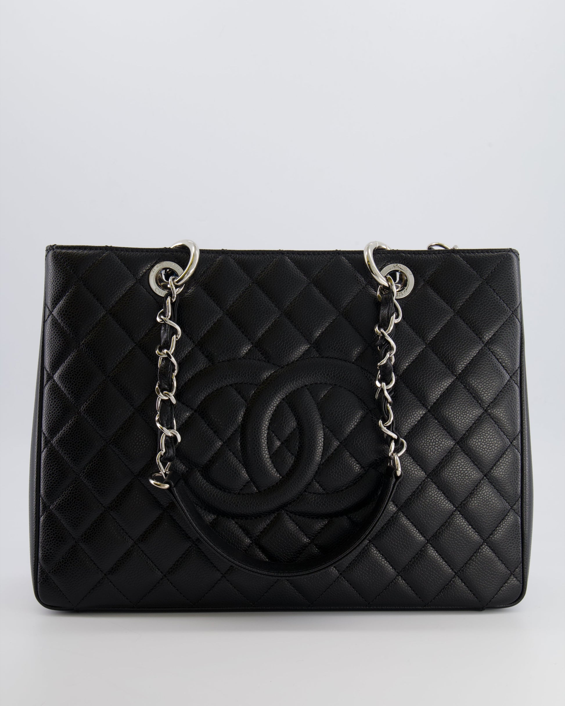 Chanel *amazing Shape* Grand Shopping Tote Gst Bag in Black Caviar Leather with Silver Hardware
