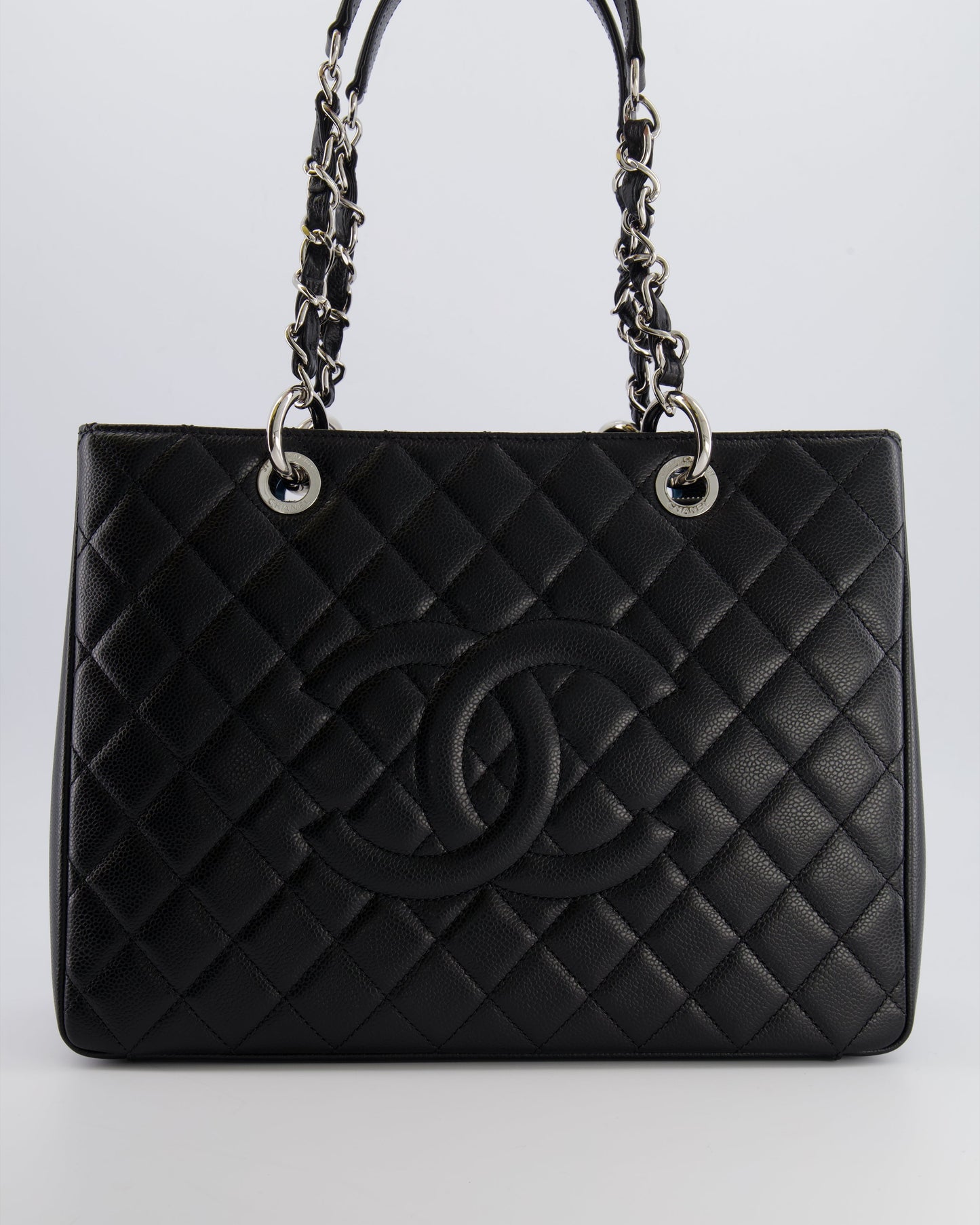 Chanel *Amazing Shape* Grand Shopping Tote Gst Bag In Black Caviar Leather With Silver Hardware