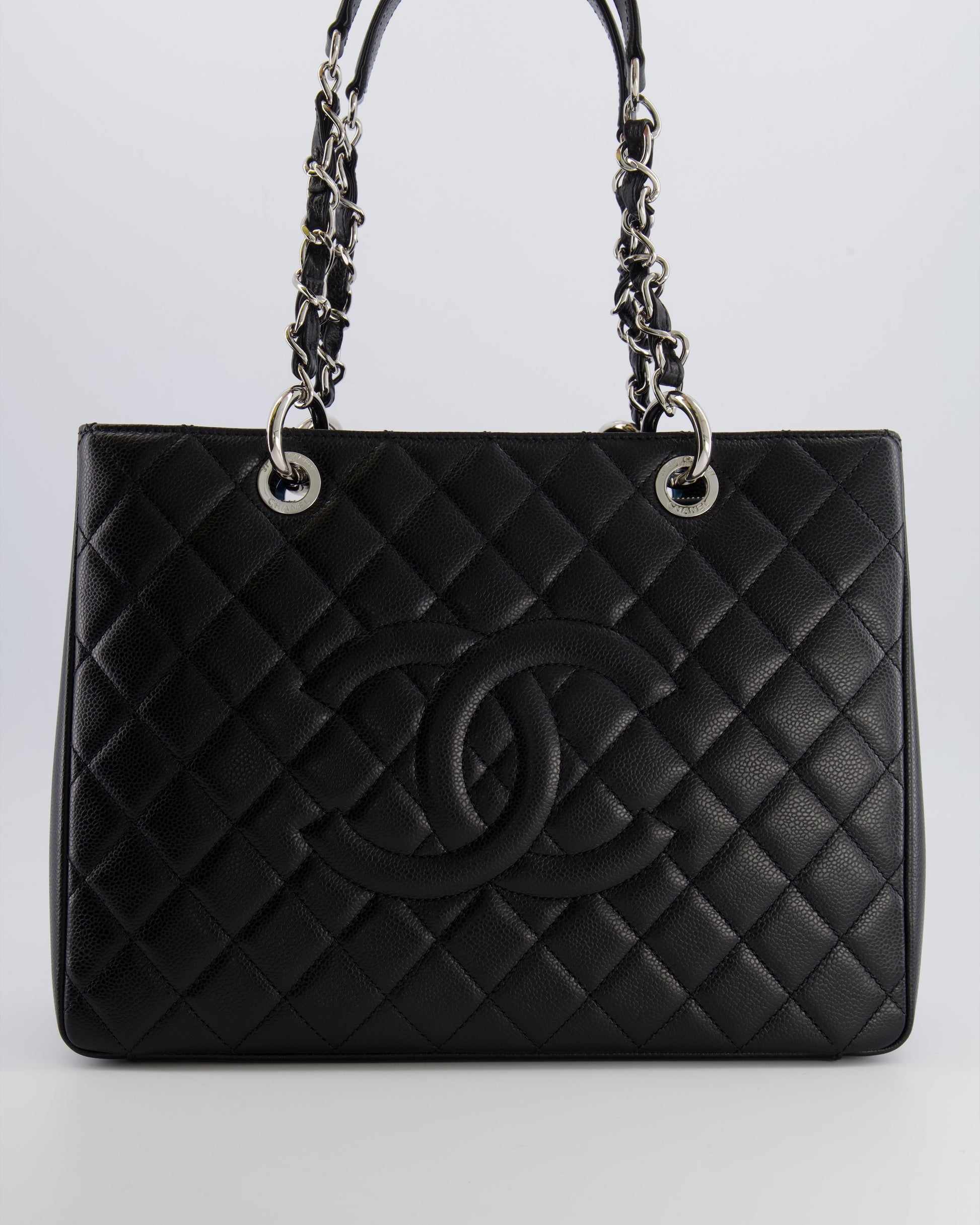 Chanel *amazing Shape* Grand Shopping Tote Gst Bag in Black Caviar Leather with Silver Hardware