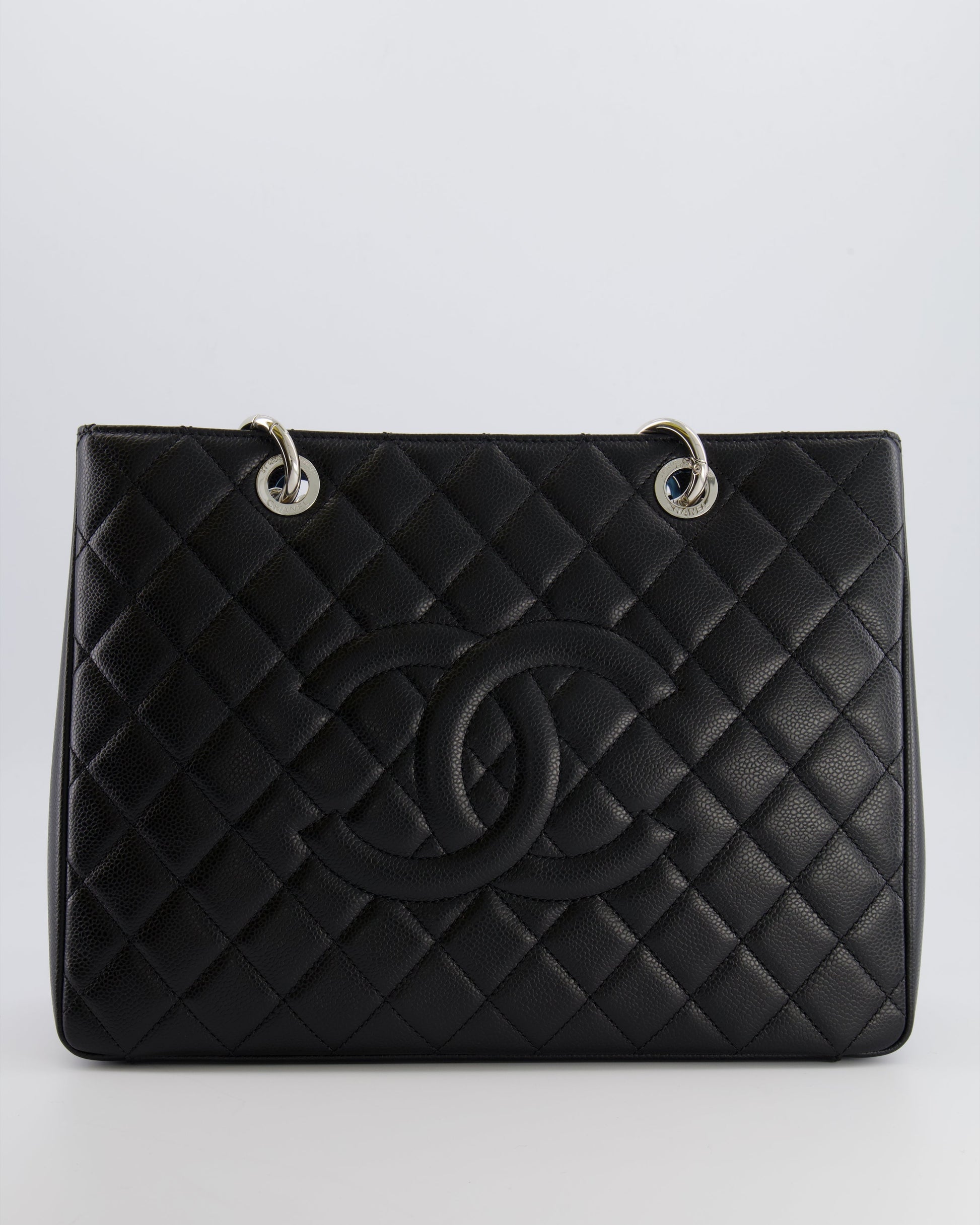 Chanel *amazing Shape* Grand Shopping Tote Gst Bag in Black Caviar Leather with Silver Hardware