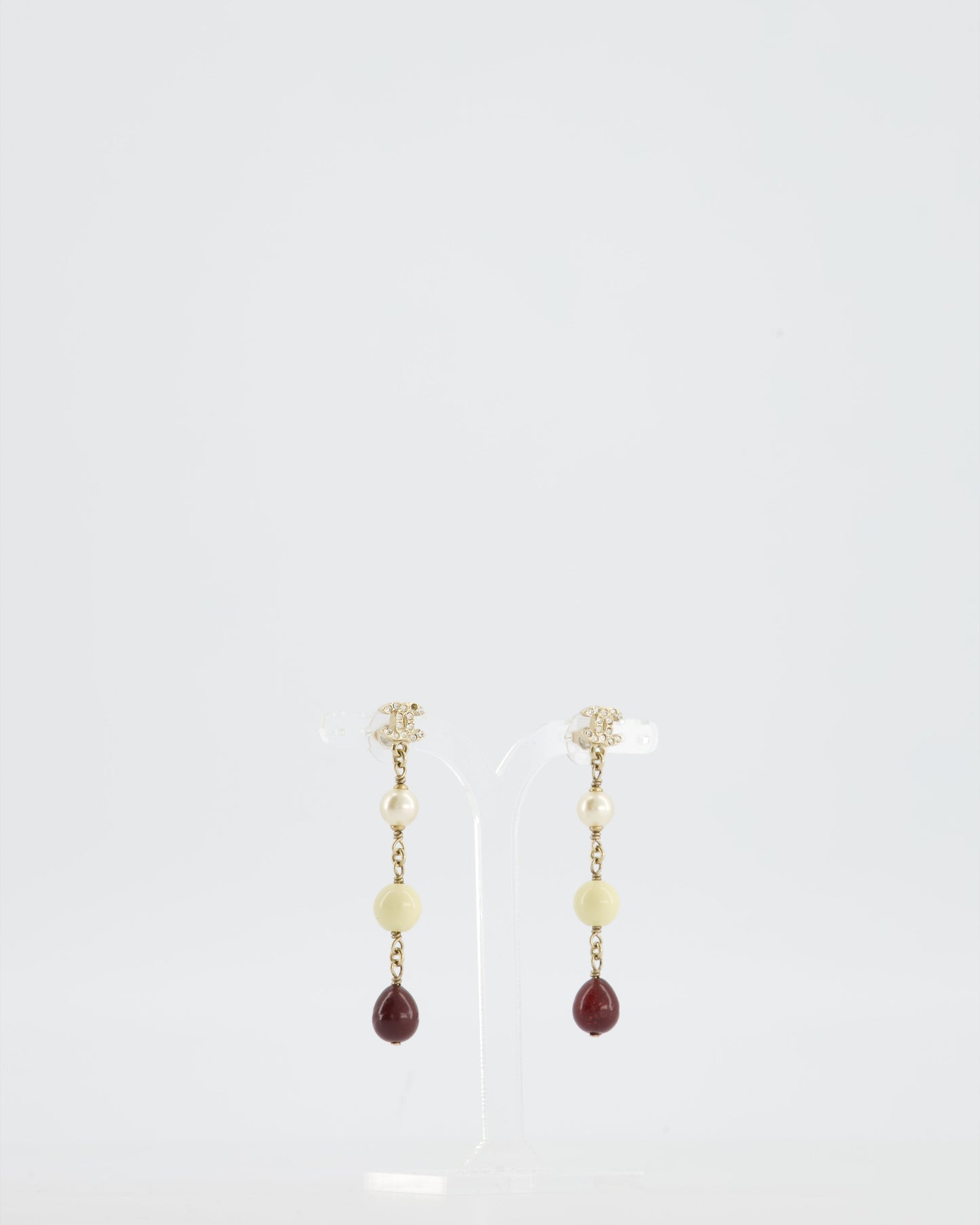 Chanel Pendant Earrings With Pearls And Cc Studs Logo