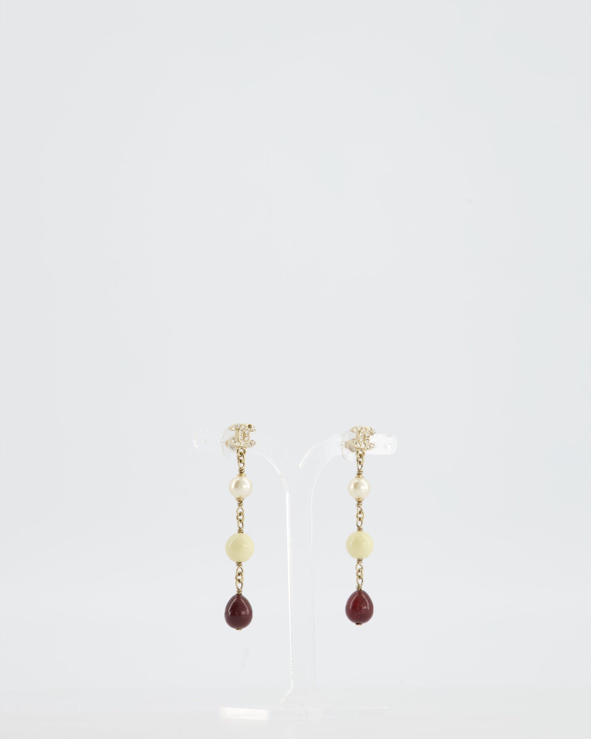Chanel Pendant Earrings With Pearls And Cc Studs Logo