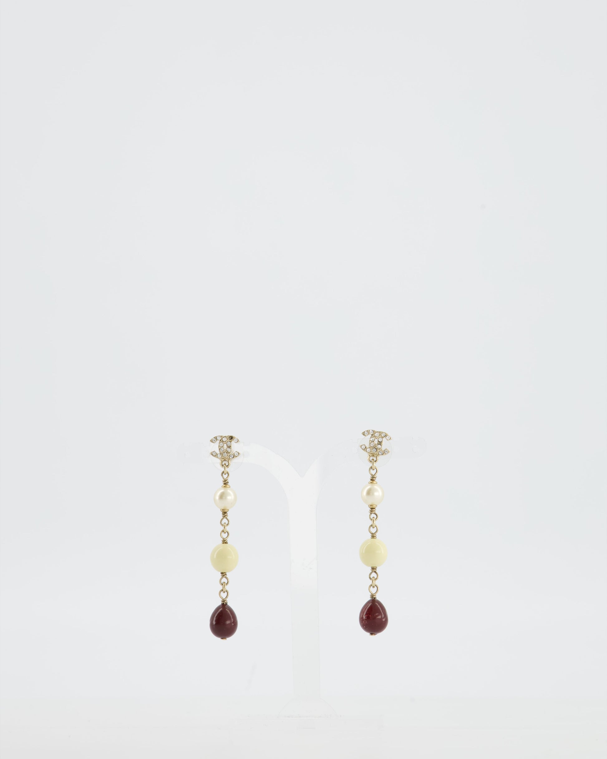 Chanel 2008 Pendant Earrings with Pearls and CC Studs Logo