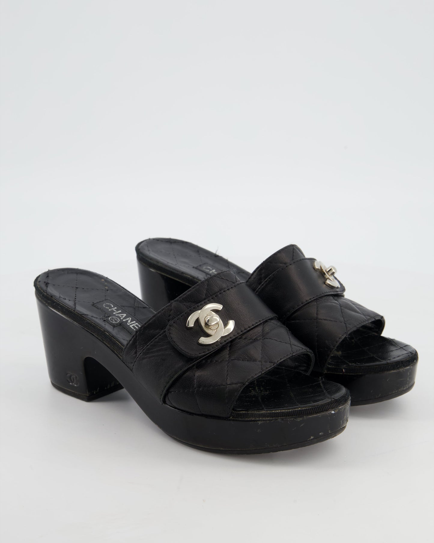 Chanel 2011 Black Quilted CC Turnlock Sandals Size EU 37.5